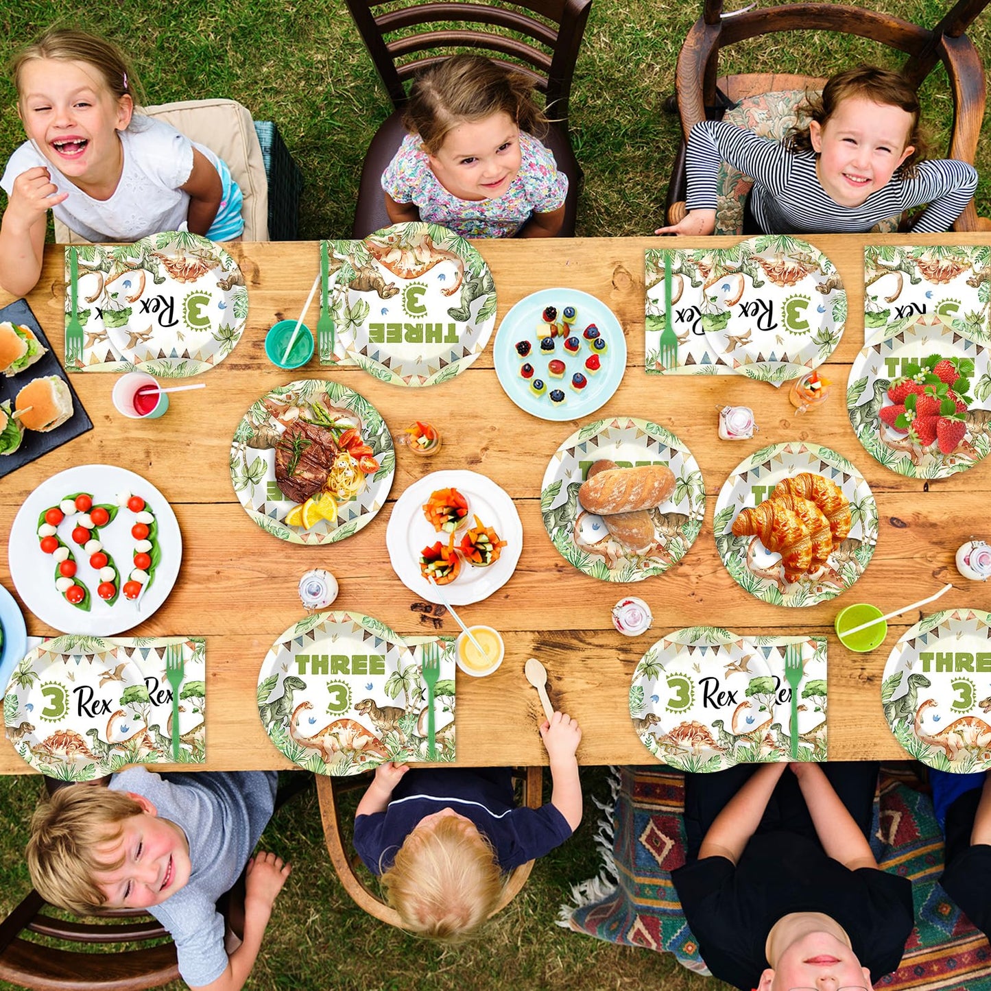 Oitnlaughter 96Pcs Dinosaur Tableware Set – Watercolor Rex Plates, Napkins & Forks for Kids Parties