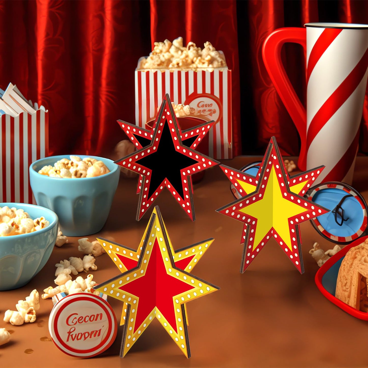 Oitnlaughter Star Centerpieces – 3D Movie Night Wooden Table Decor for Red Carpet Parties