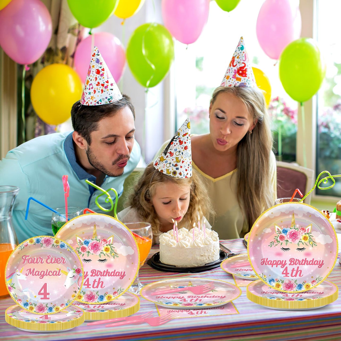 Oitnlaughter 96Pcs Four Ever Magical Unicorn Party Plates & Napkins – 24 Guests