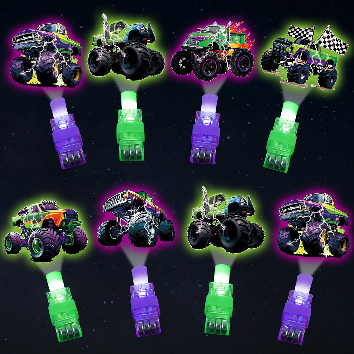 Oitnlaughter 36Pcs Monster Truck LED Finger Lights – Glow-in-the-Dark Party Favors