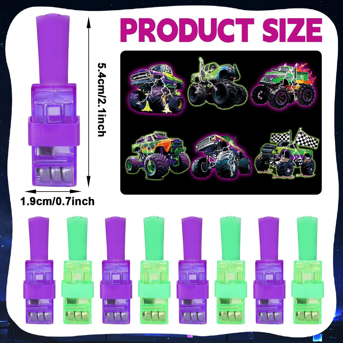 Oitnlaughter 36Pcs Monster Truck LED Finger Lights – Glow-in-the-Dark Party Favors