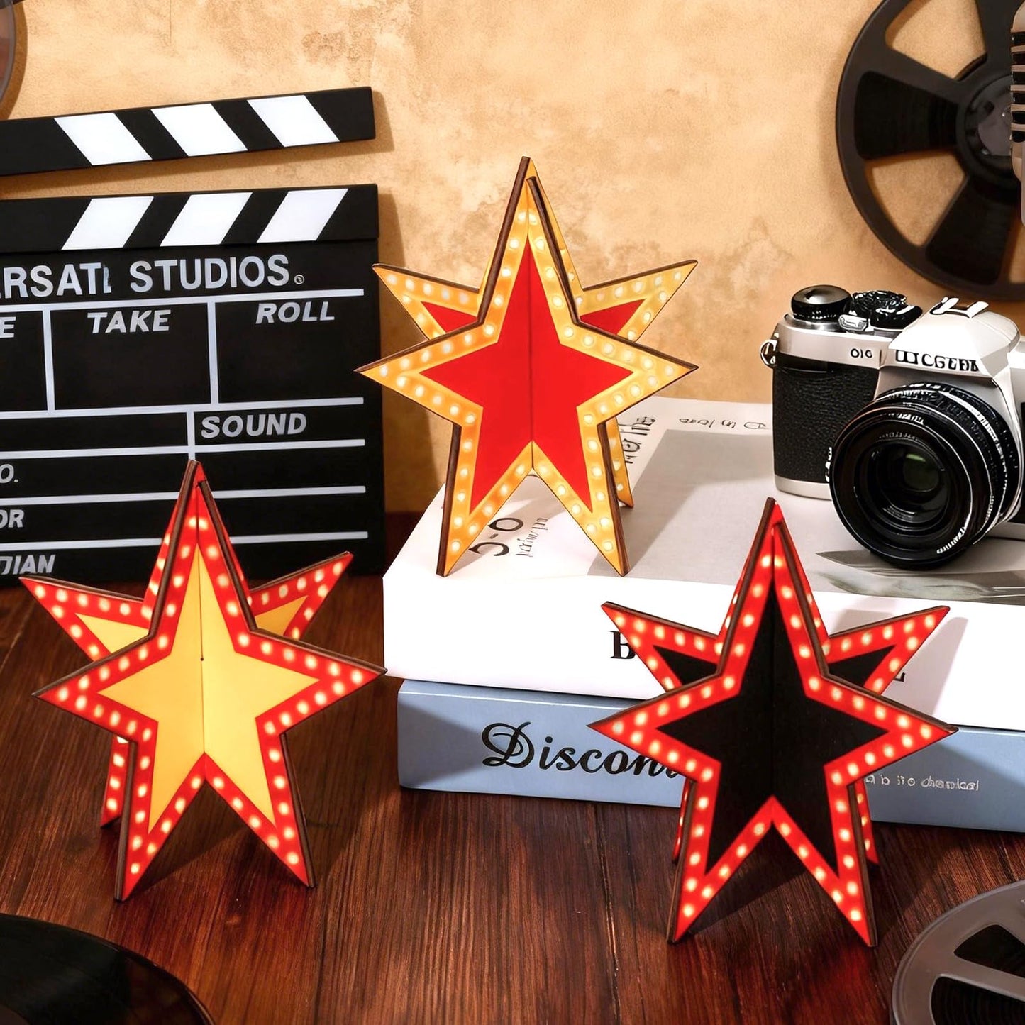 Oitnlaughter Star Centerpieces – 3D Movie Night Wooden Table Decor for Red Carpet Parties