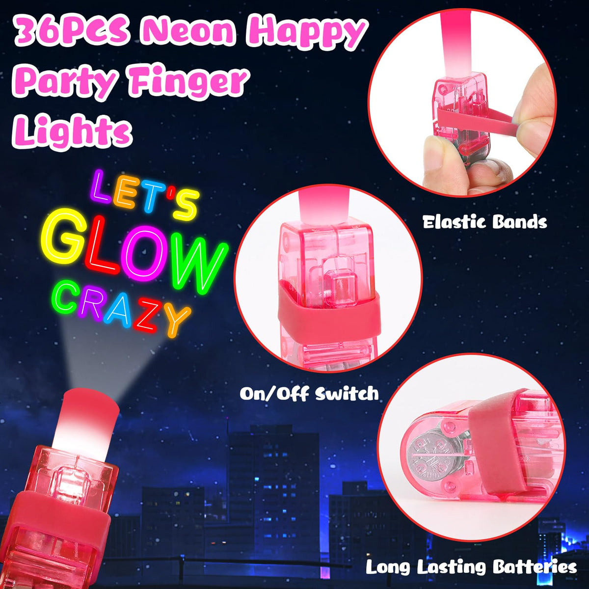 Oitnlaughter 36-Piece Neon Happy Birthday LED Finger Lights – Glow-in-the-Dark Party Favors