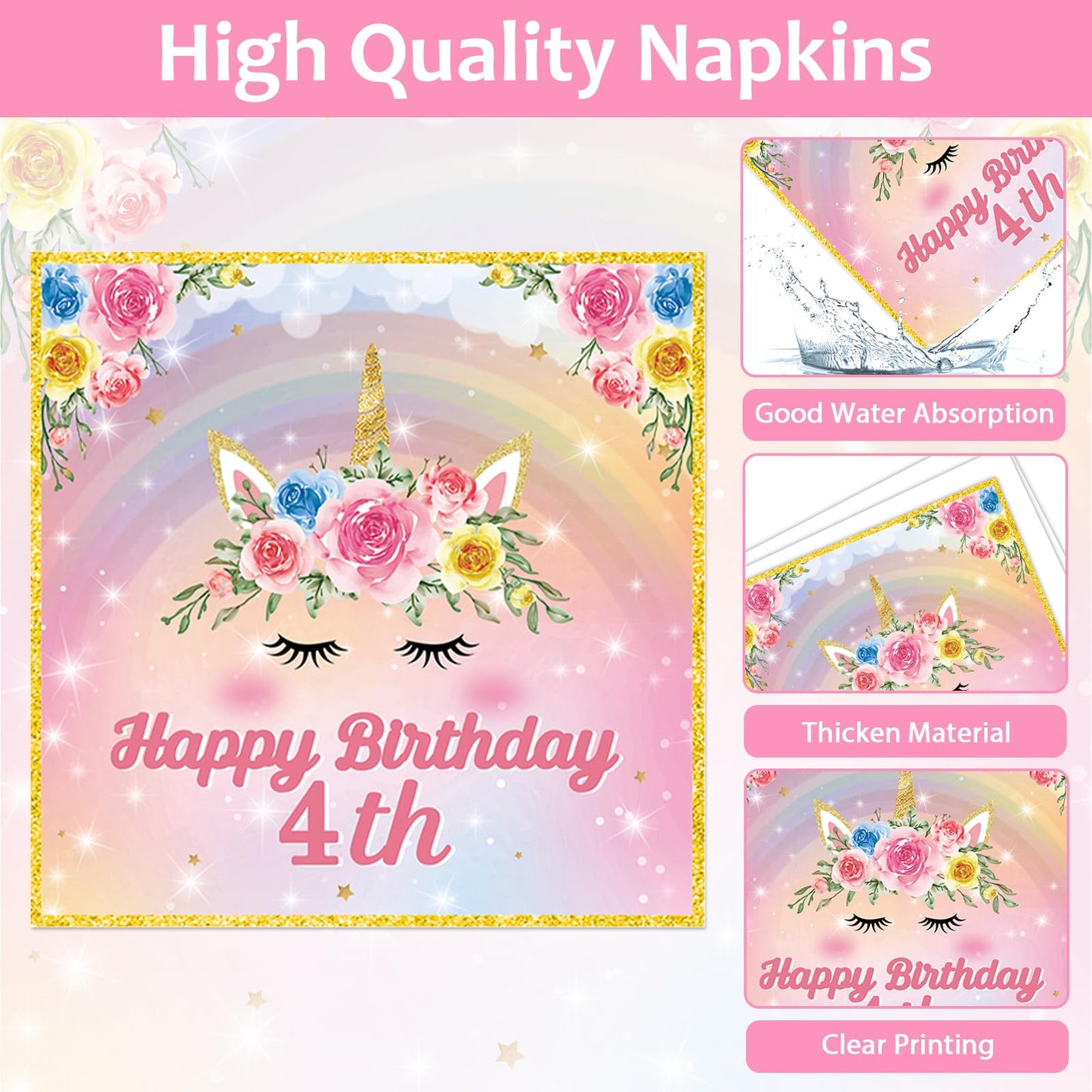Oitnlaughter 96Pcs Four Ever Magical Unicorn Party Plates & Napkins – 24 Guests