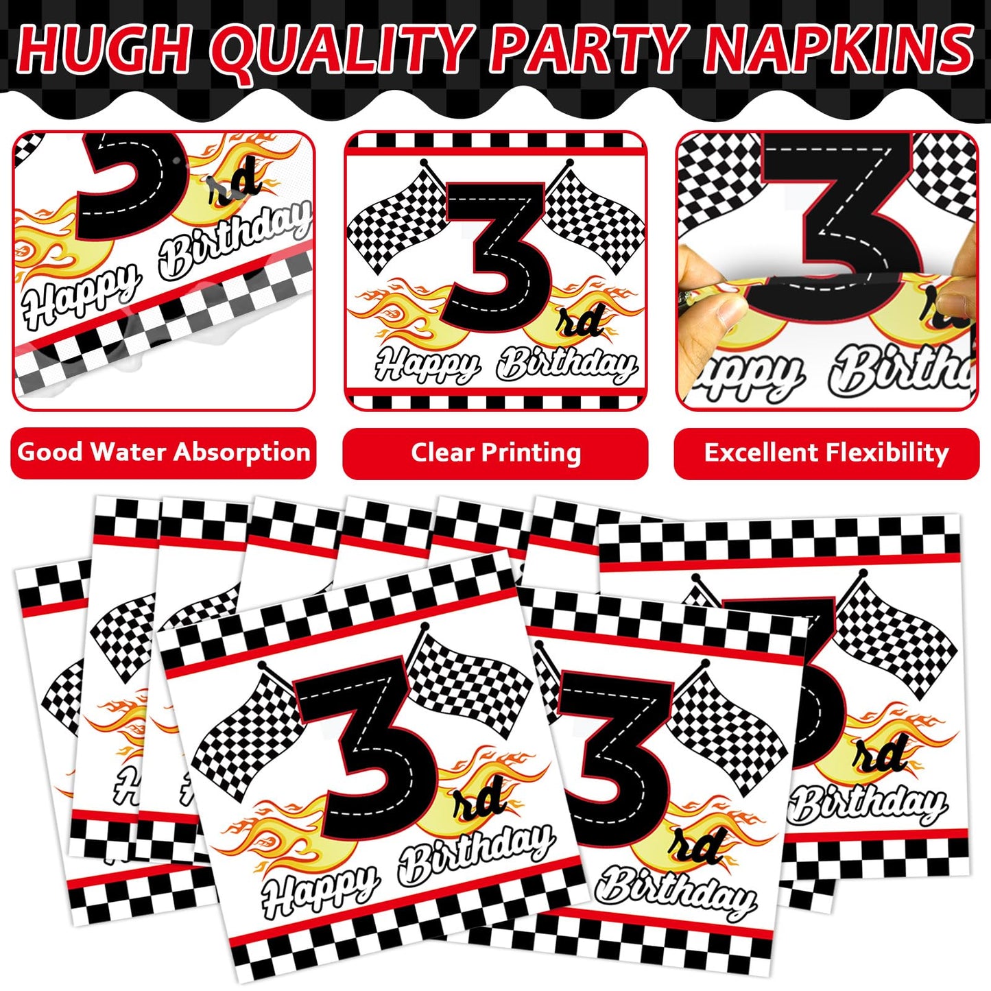 Oitnlaughter 96-Piece Race Car Party Set – Plates, Napkins & Forks for 3rd Birthday