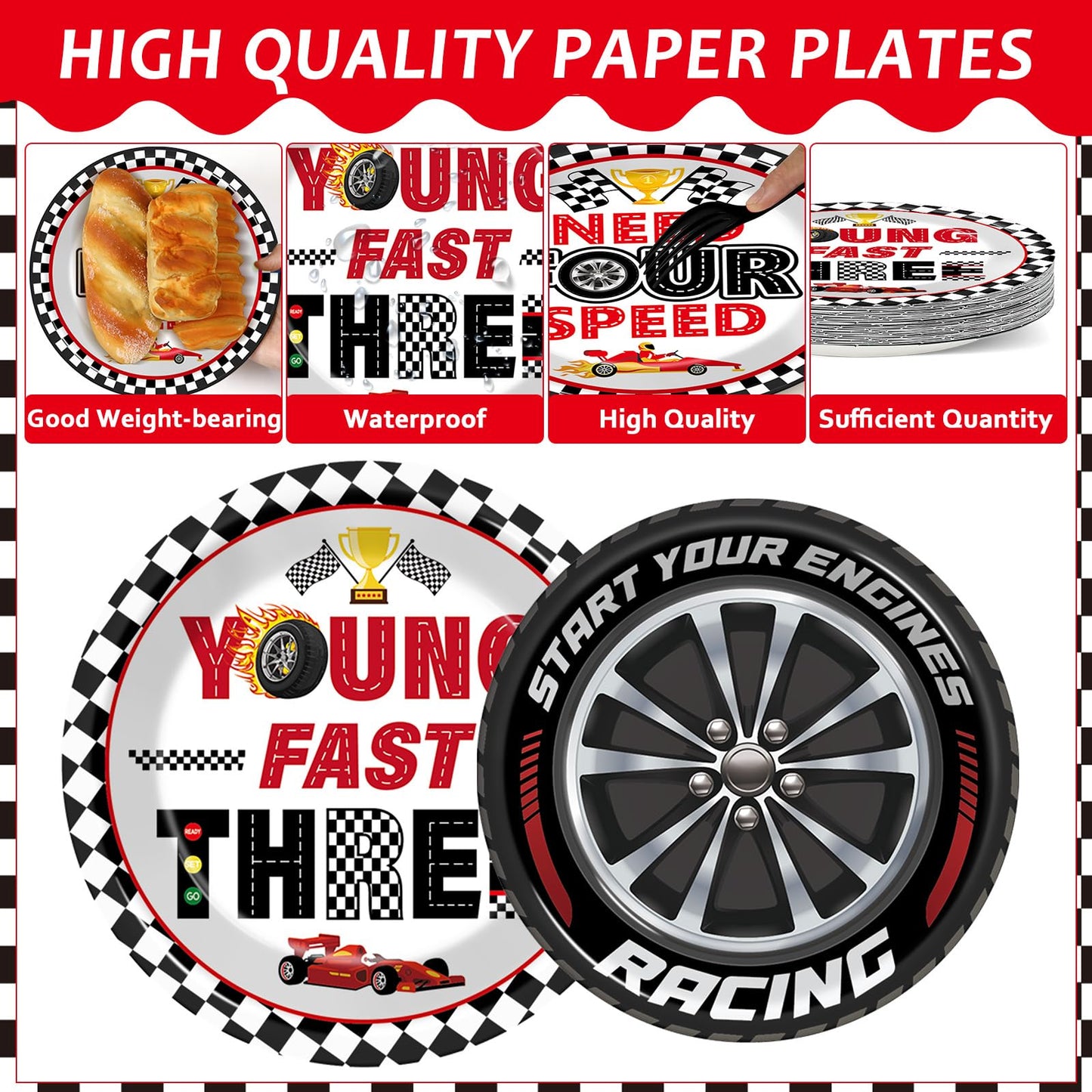 Oitnlaughter 96-Piece Race Car Party Set – Plates, Napkins & Forks for 3rd Birthday