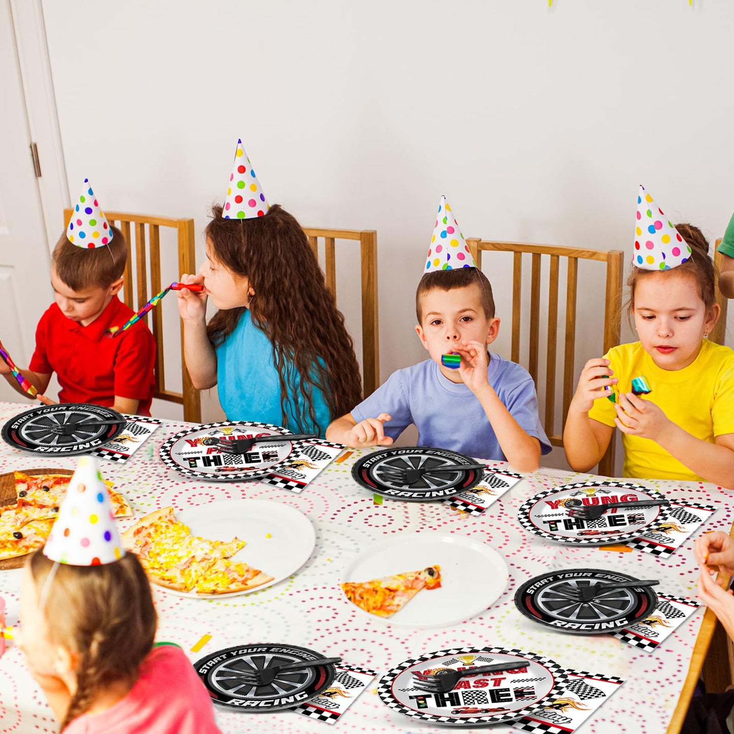 Oitnlaughter 96-Piece Race Car Party Set – Plates, Napkins & Forks for 3rd Birthday