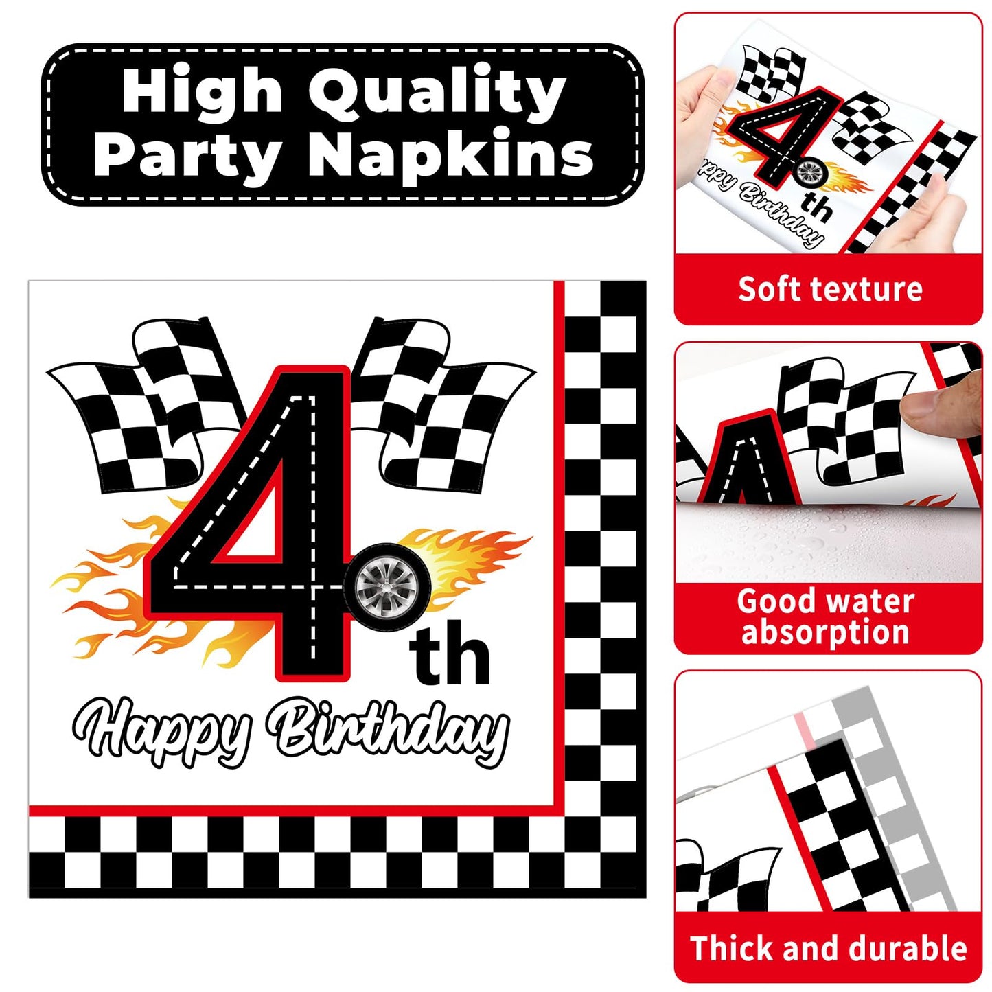 Oitnlaughter 96Pcs Racing Car Birthday Party Plates & Napkins – Four Speed Checkered Flag Tableware for Kids