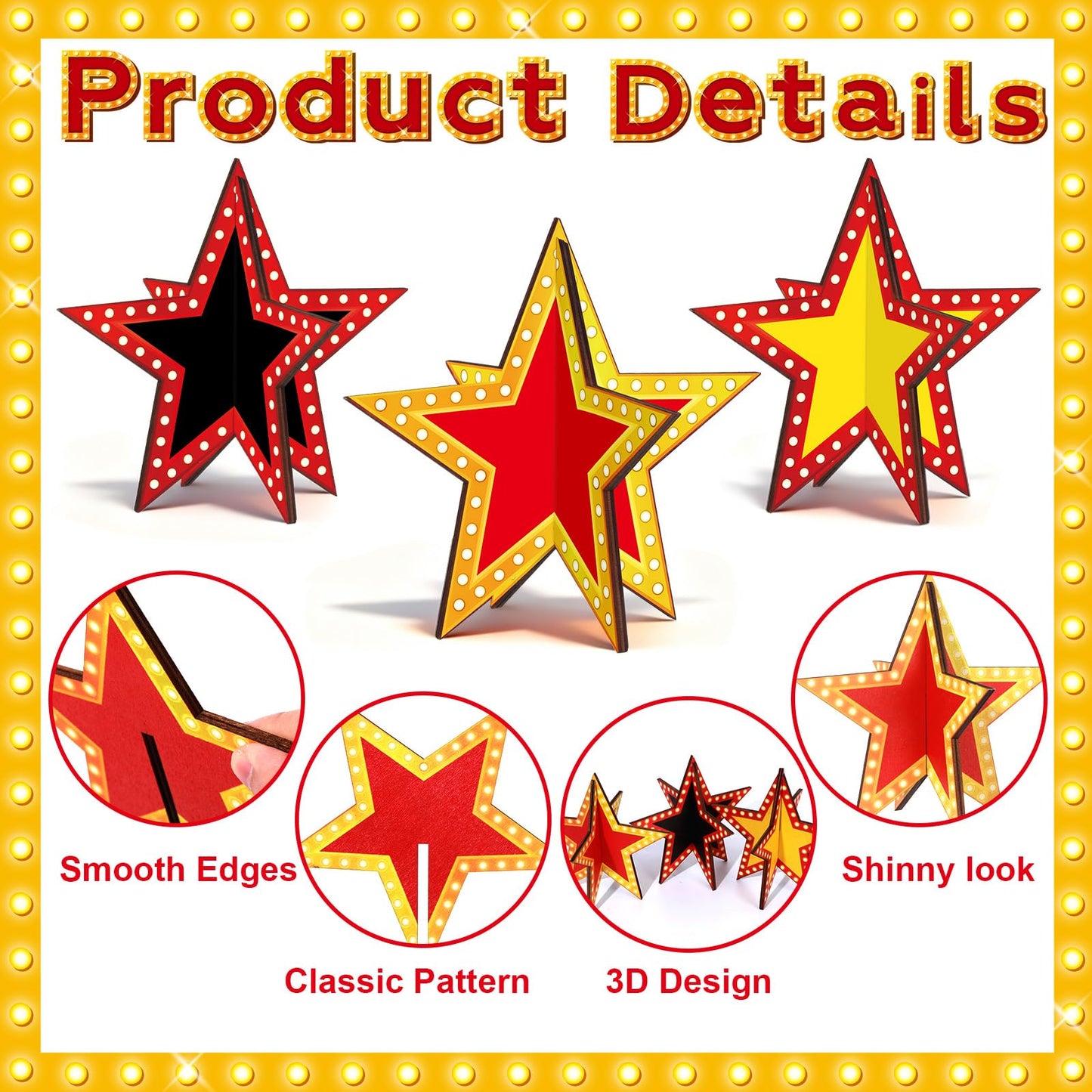 Oitnlaughter Star Centerpieces – 3D Movie Night Wooden Table Decor for Red Carpet Parties