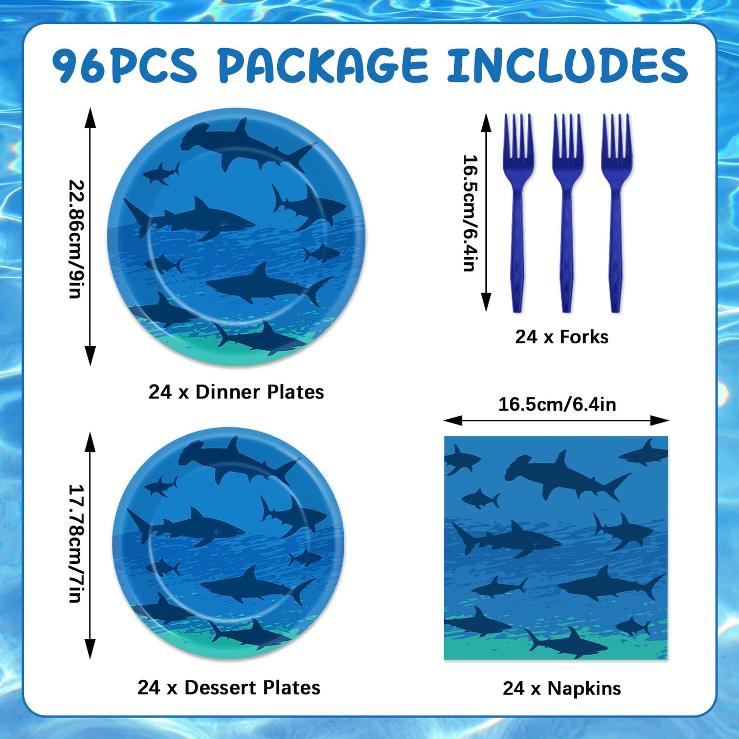 Oitnlaughter 96-Piece Shark Birthday Tableware Set – Ocean Undersea Party Decor