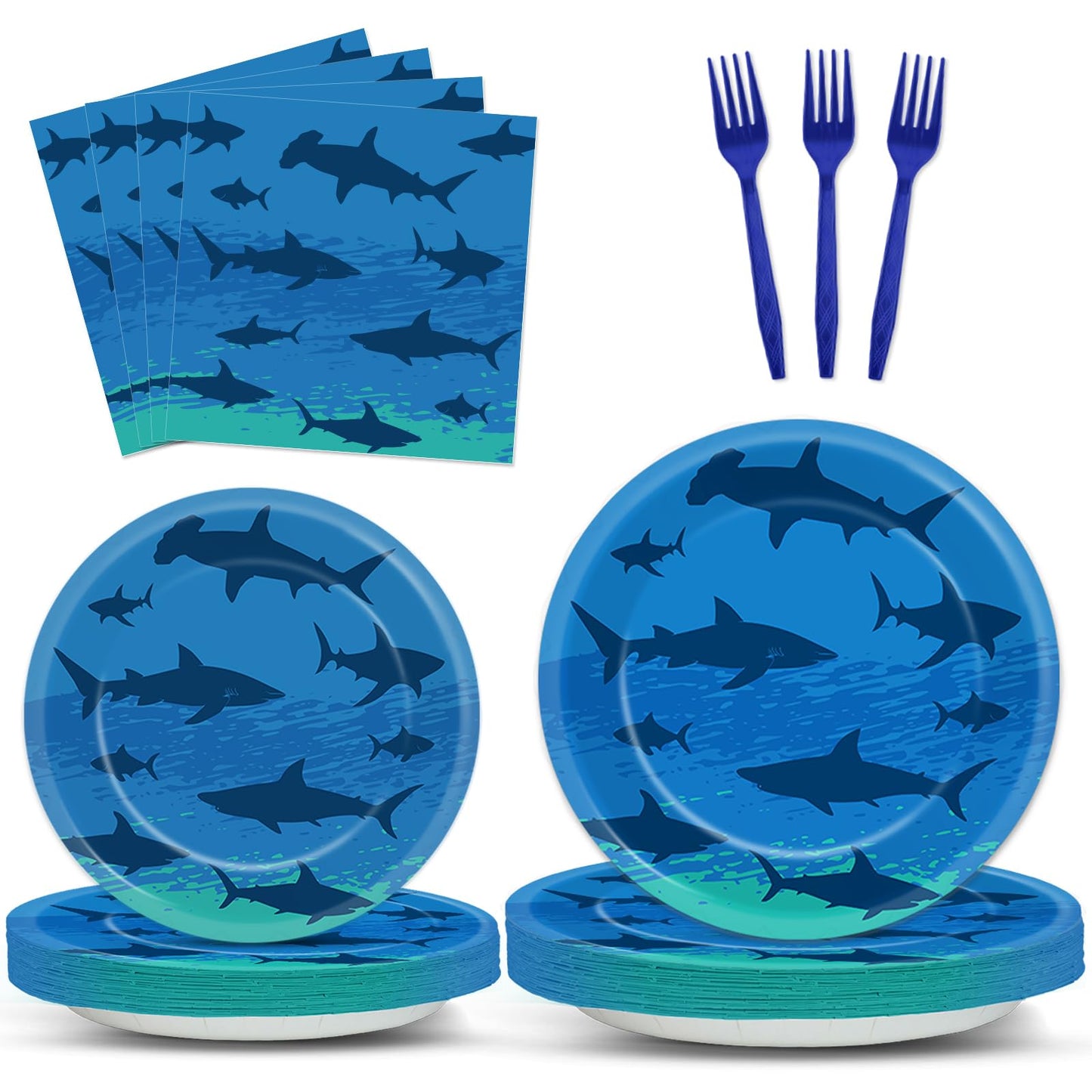 Oitnlaughter 96-Piece Shark Birthday Tableware Set – Ocean Undersea Party Decor