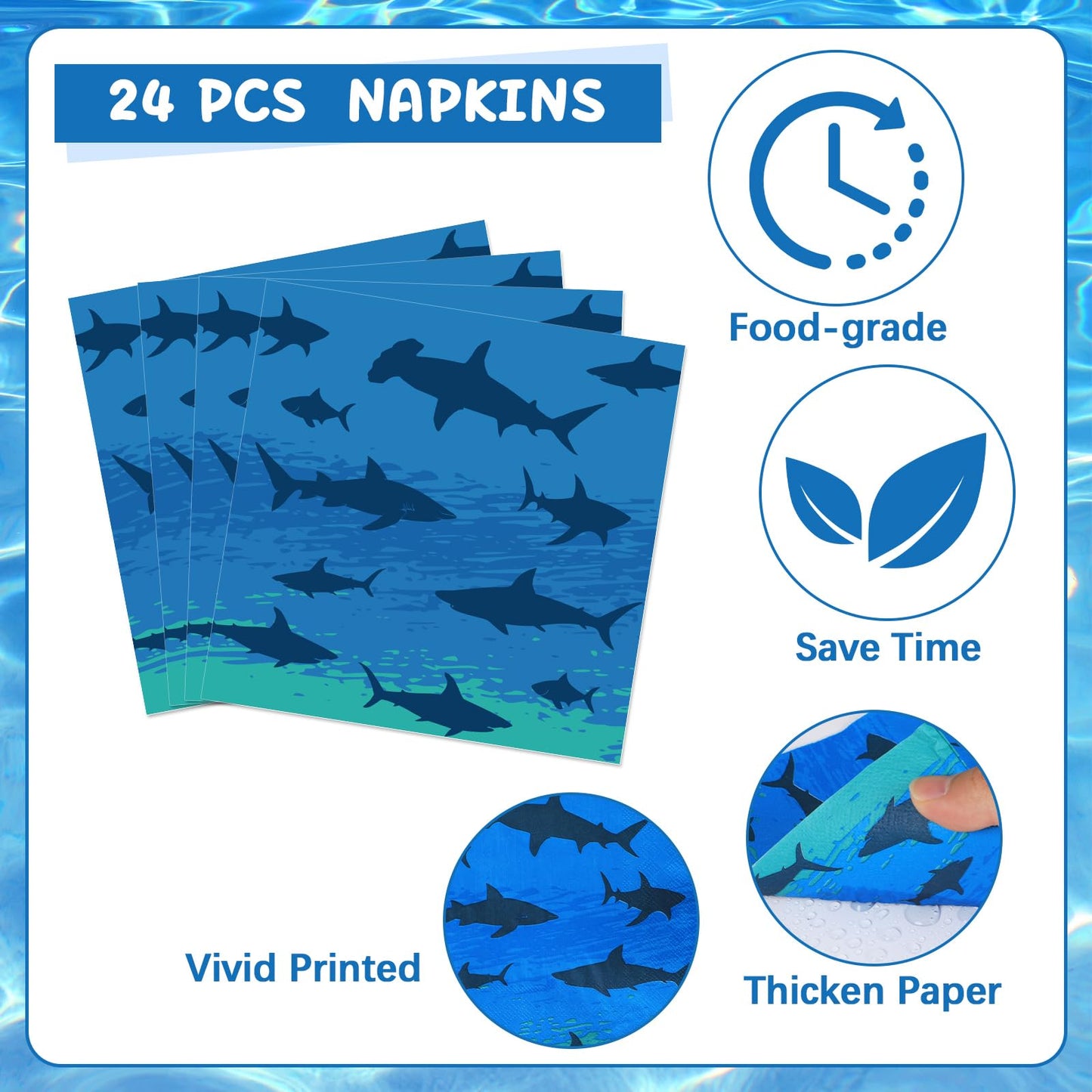 Oitnlaughter 96-Piece Shark Birthday Tableware Set – Ocean Undersea Party Decor