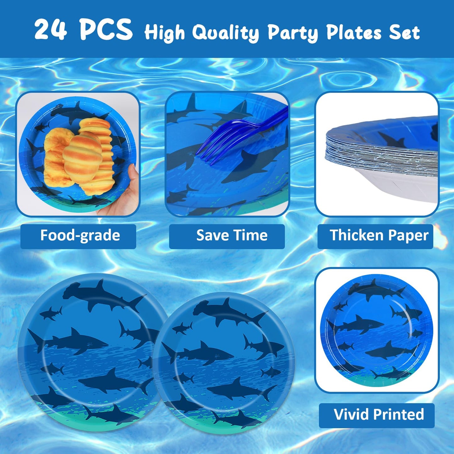 Oitnlaughter 96-Piece Shark Birthday Tableware Set – Ocean Undersea Party Decor