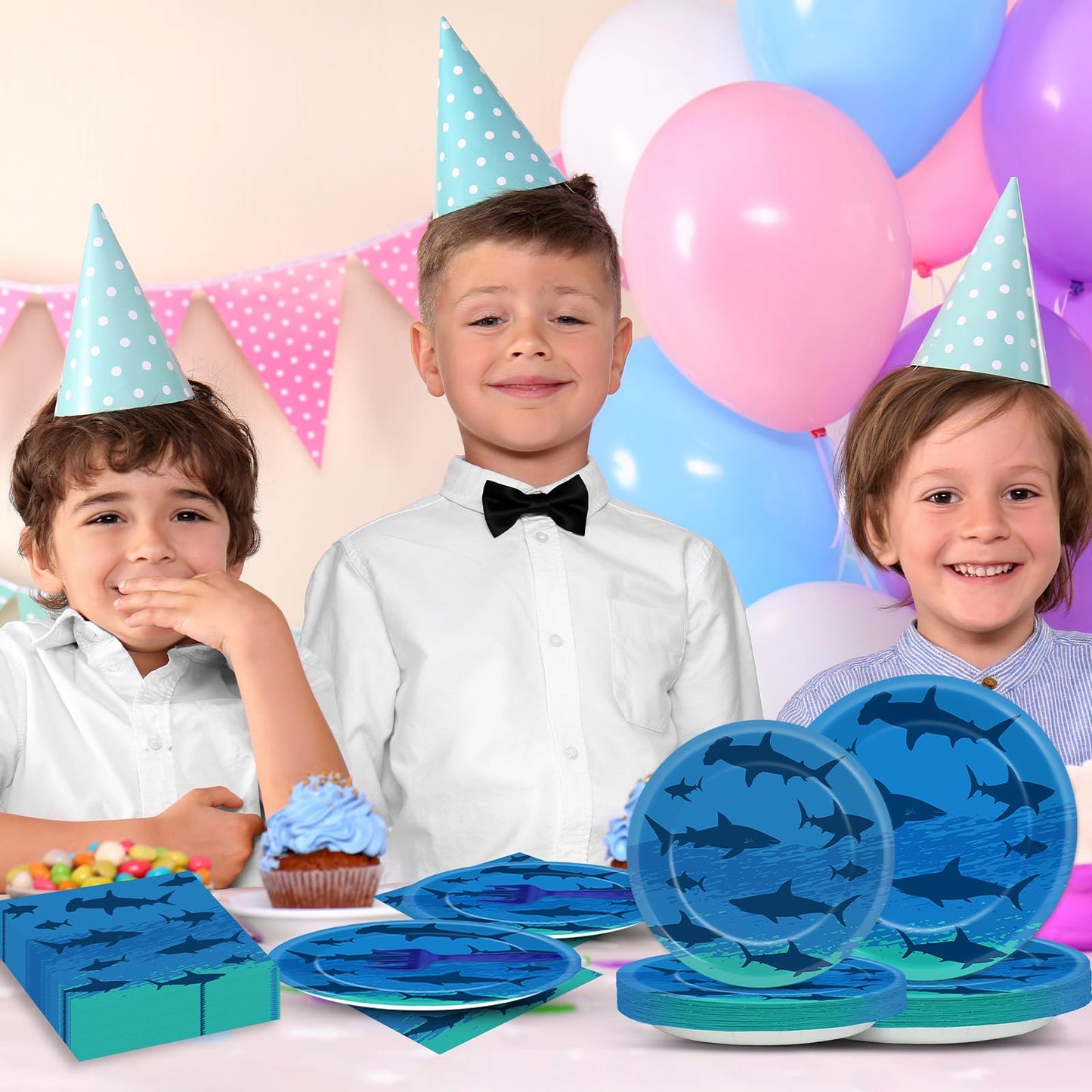 Oitnlaughter 96-Piece Shark Birthday Tableware Set – Ocean Undersea Party Decor