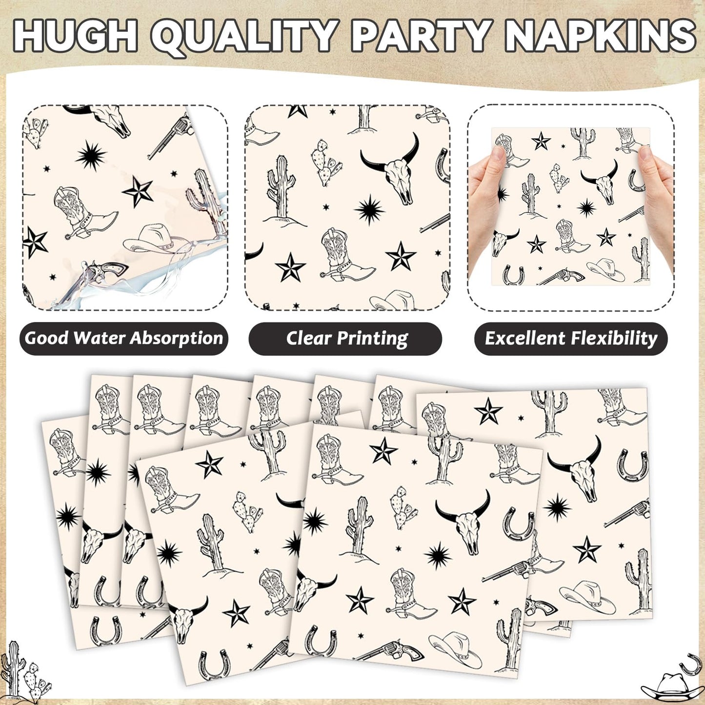 Oitnlaughter 96Pcs Western Cowboy Party Plates & Napkins Set | Rodeo Wild West Tableware for Parties