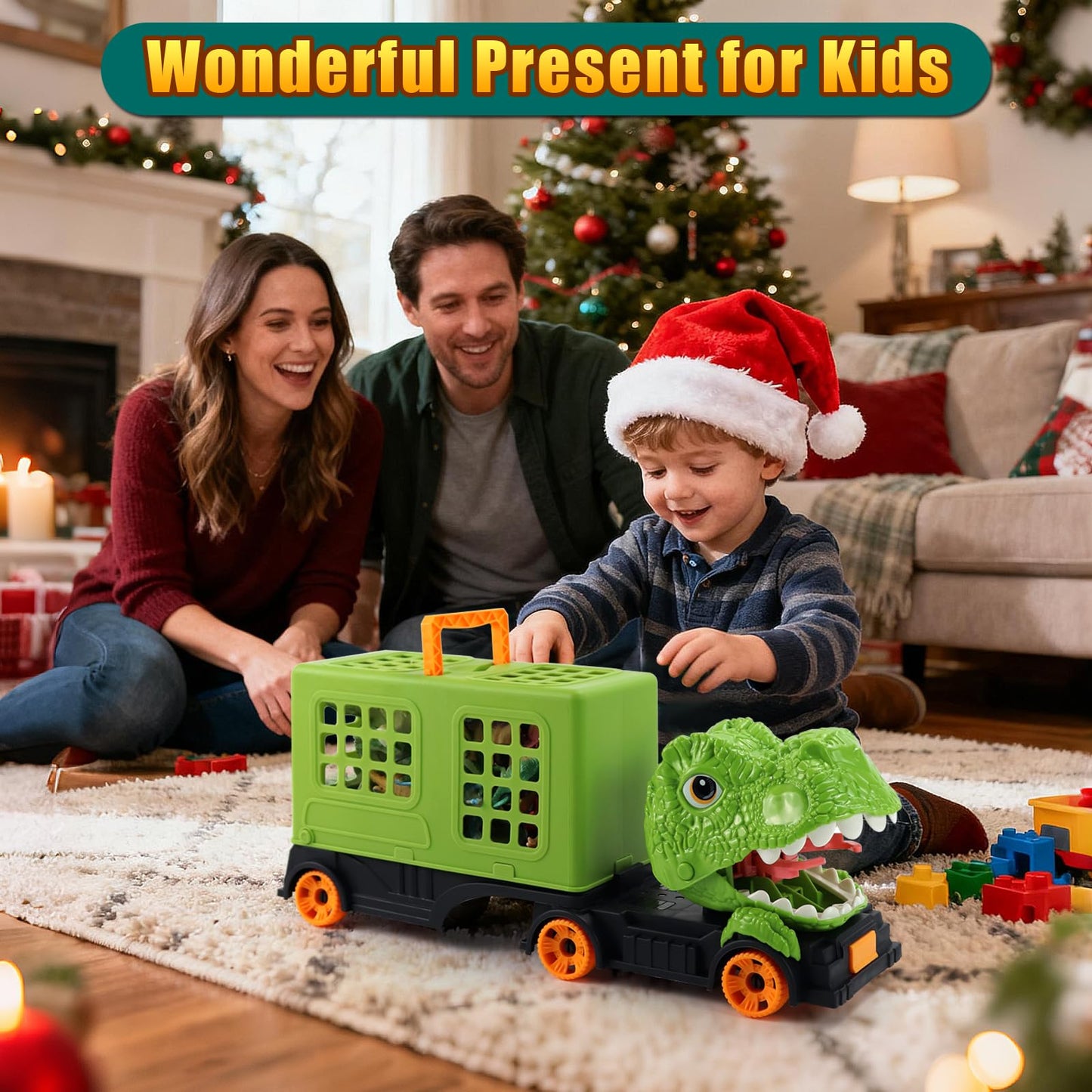 Oiuros 50PCS Dinosaur Transport Truck Toy with 50 Figures – Educational Jurassic Playset