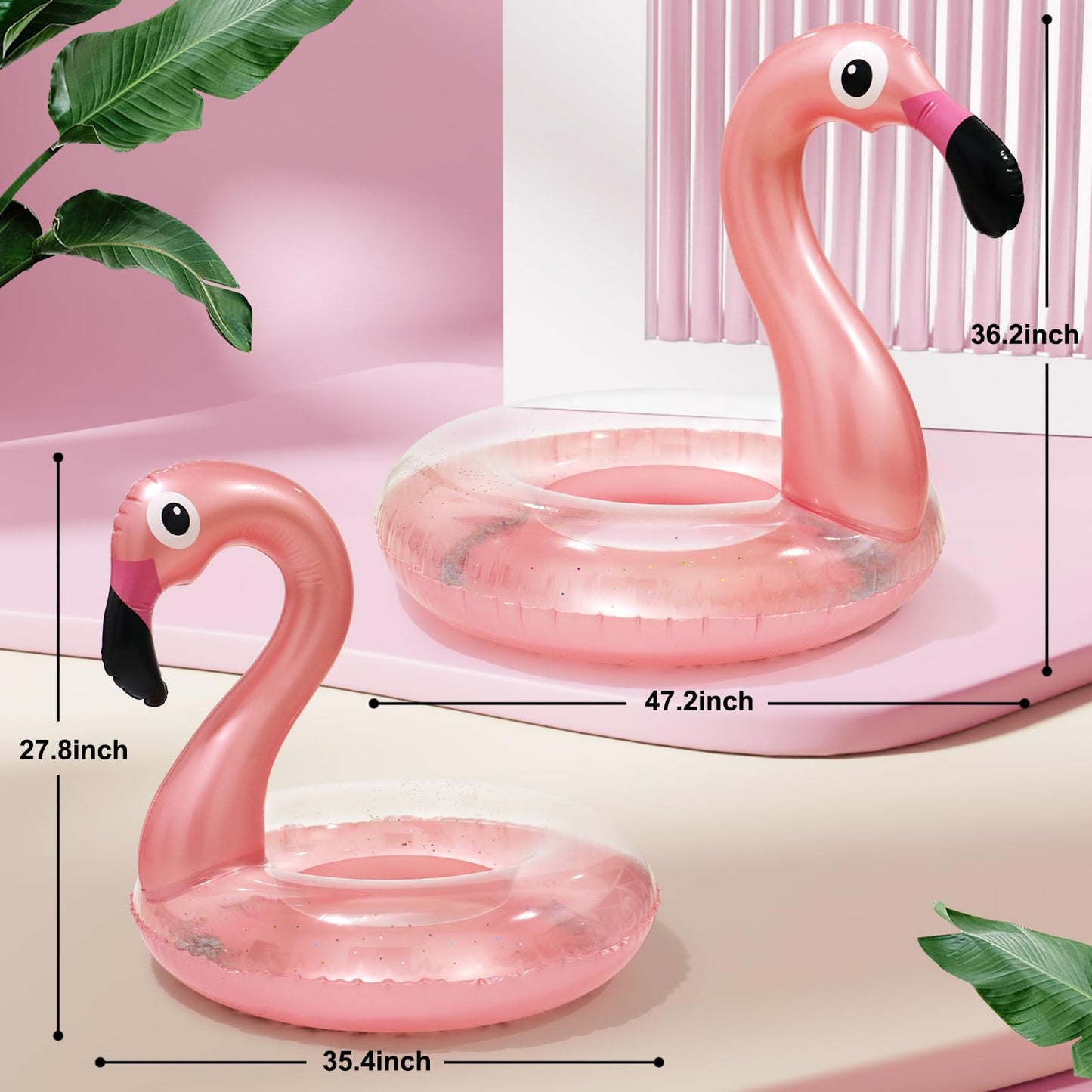 Oiuros 2-Pack Flamingo Inflatable Pool Floats – Large & Medium Glitter PVC Rings