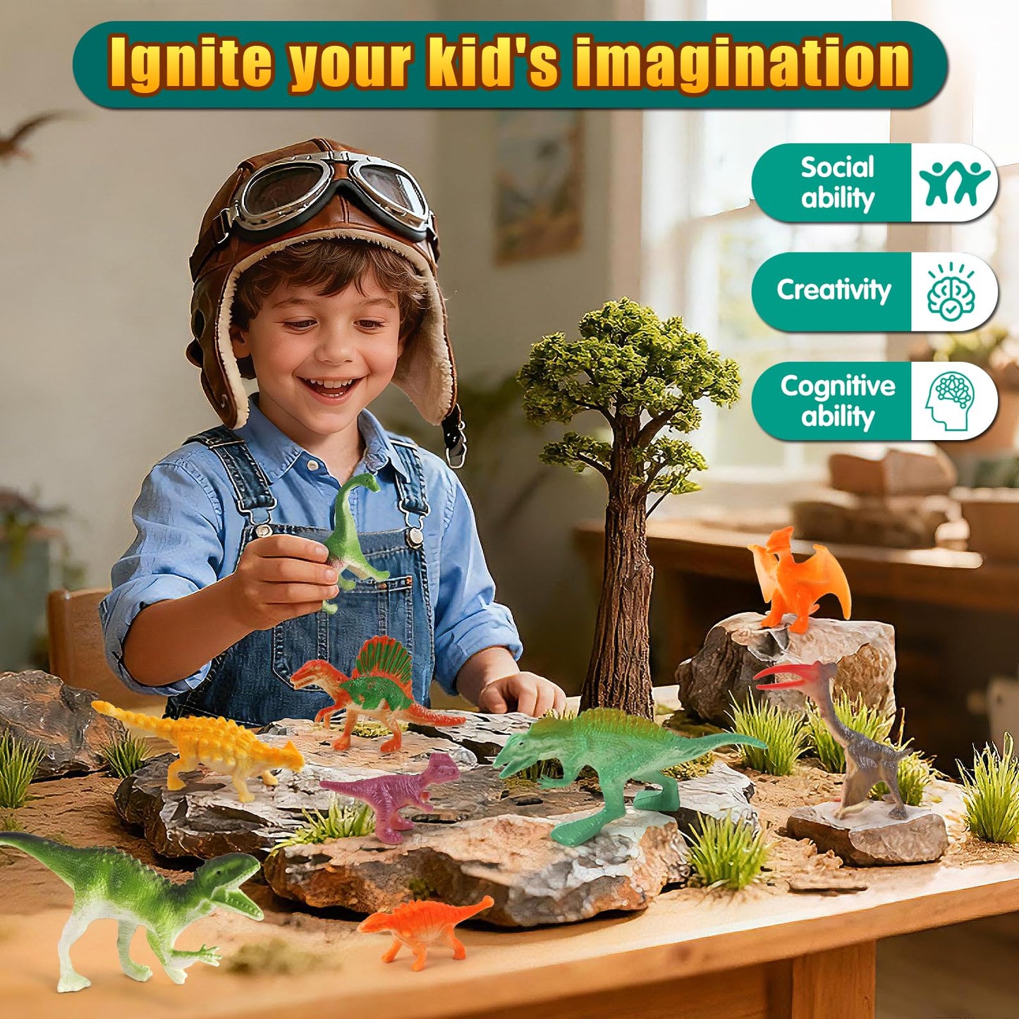 Oiuros 50PCS Dinosaur Transport Truck Toy with 50 Figures – Educational Jurassic Playset