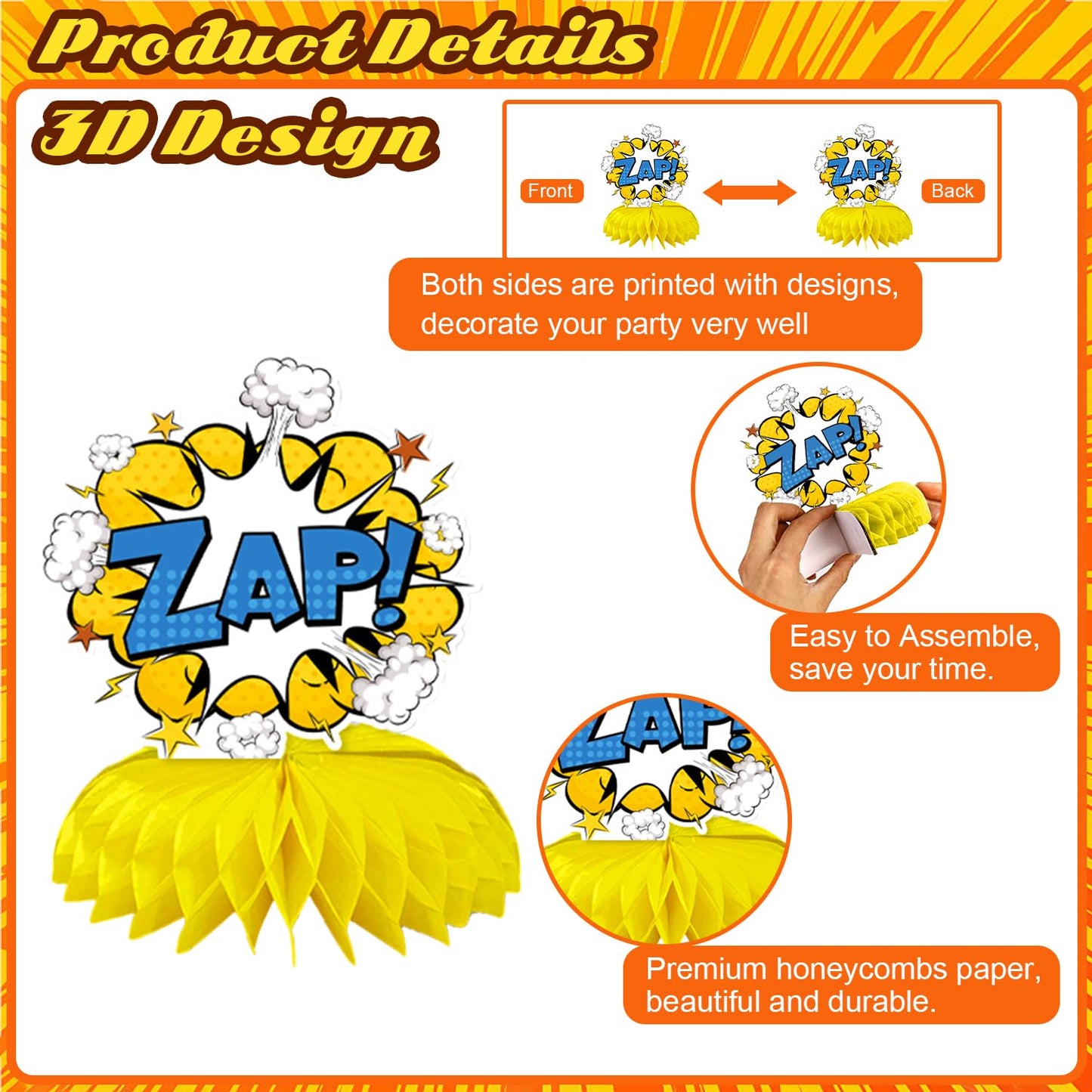 Oiuyamn Hero Party Decorations – 10 Honeycomb Centerpieces & Cards Set