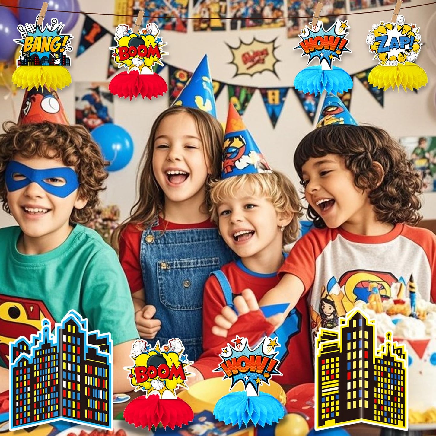 Oiuyamn Hero Party Decorations – 10 Honeycomb Centerpieces & Cards Set