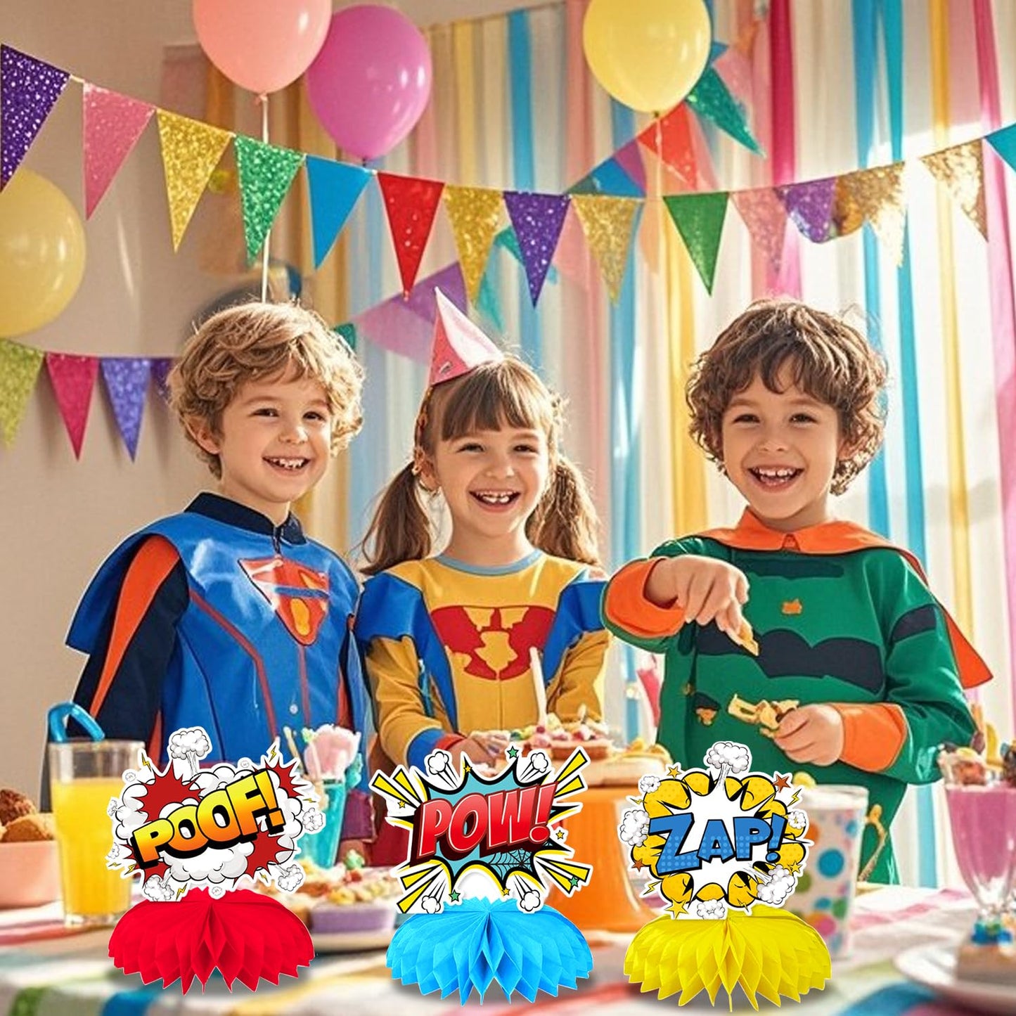 Oiuyamn Hero Party Decorations – 10 Honeycomb Centerpieces & Cards Set