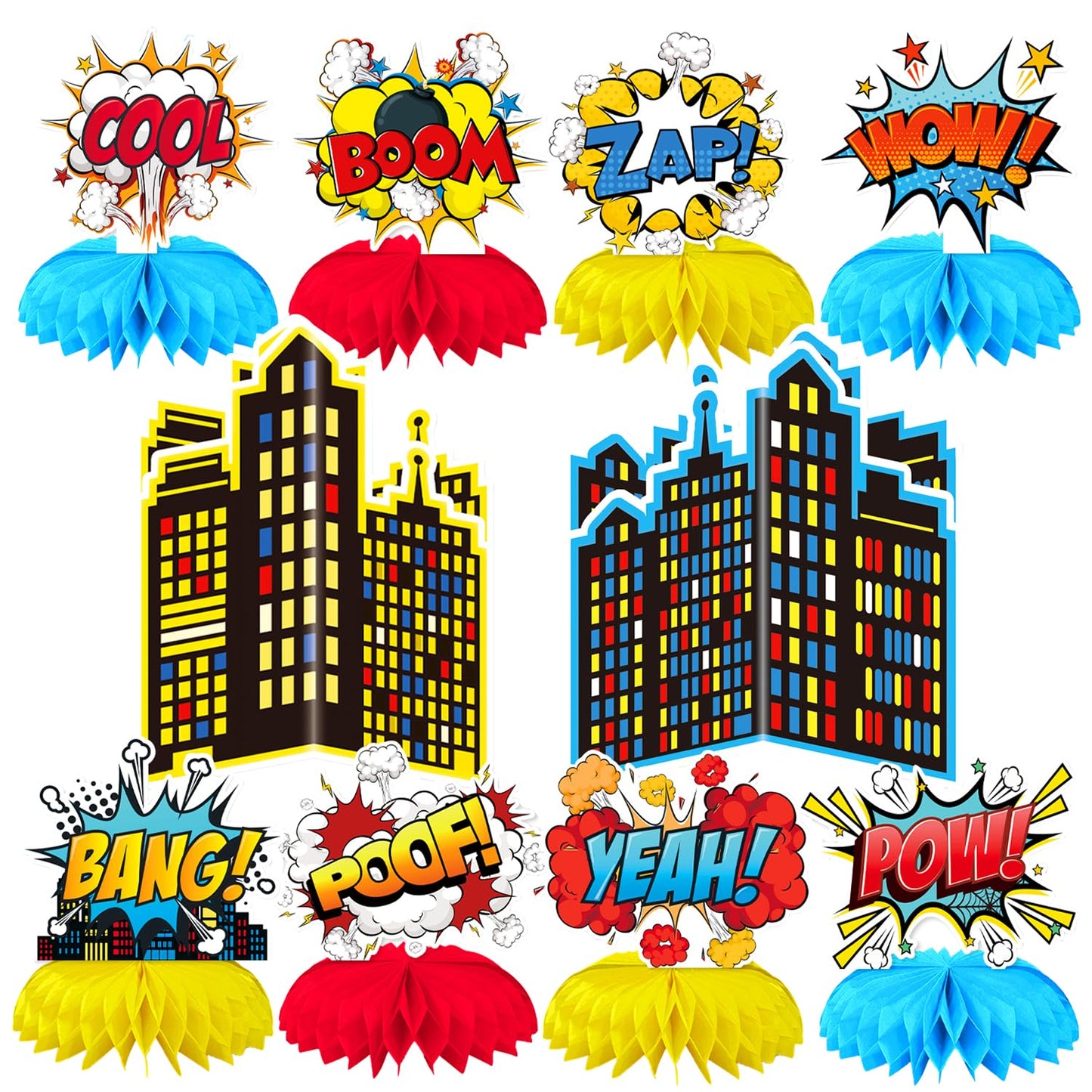 Oiuyamn Hero Party Decorations – 10 Honeycomb Centerpieces & Cards Set
