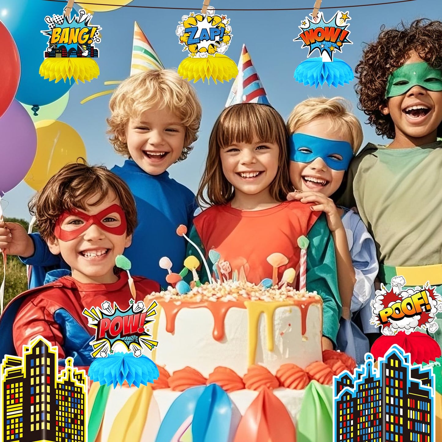 Oiuyamn Hero Party Decorations – 10 Honeycomb Centerpieces & Cards Set