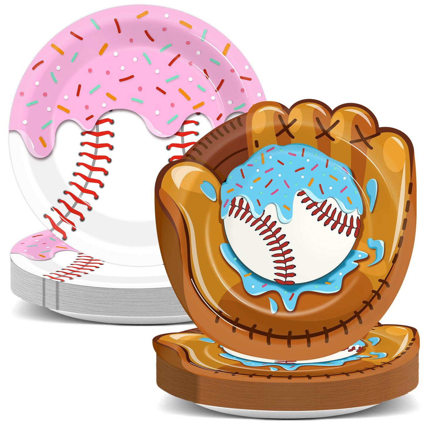 Ojustbeok 50Pcs Ice Cream Drip Baseball Plates – 9-Inch Disposable Party Plates