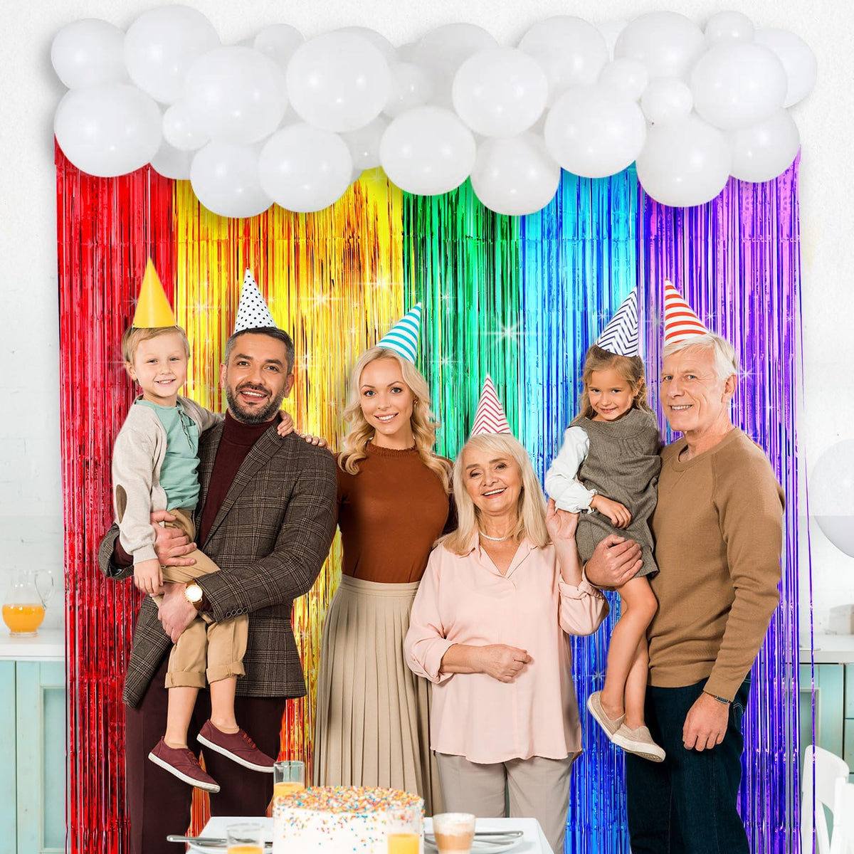 ojustbeok Rainbow Party Backdrop Balloon Arch Kit – Cloud Photo Props & Fringe Curtains