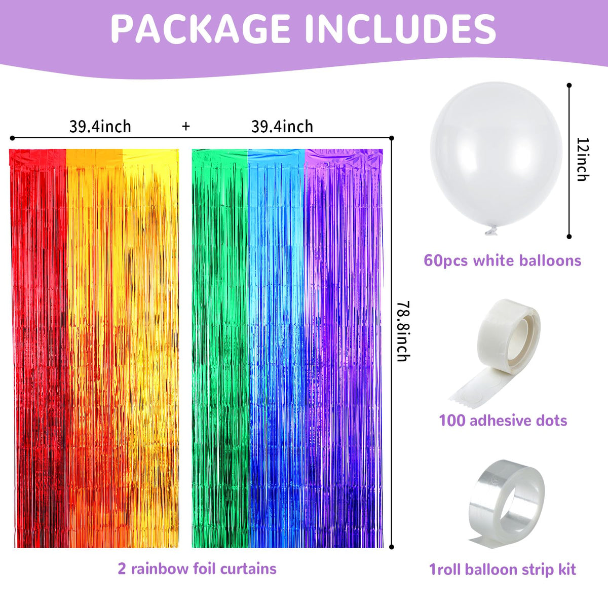 ojustbeok Rainbow Party Backdrop Balloon Arch Kit – Cloud Photo Props & Fringe Curtains