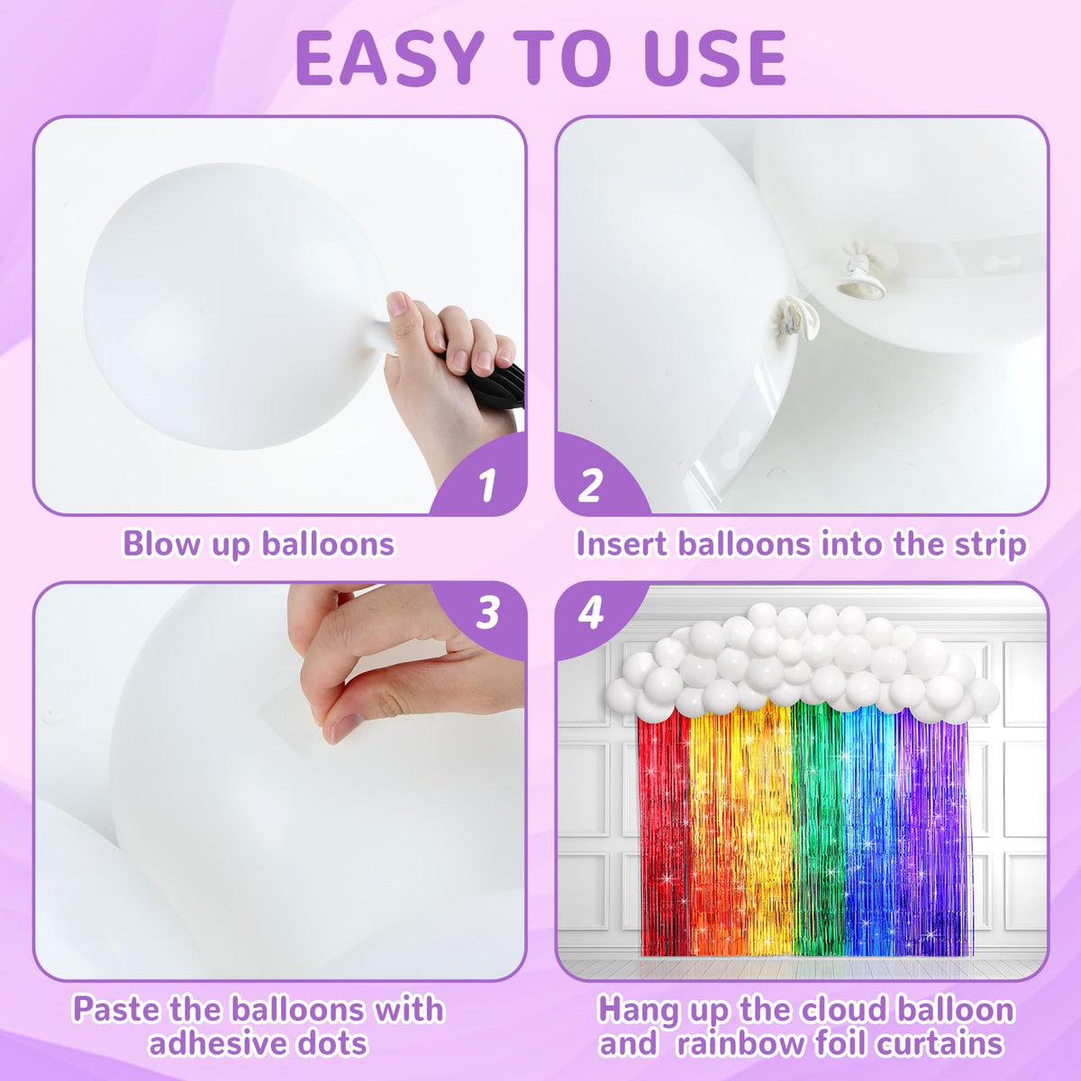 ojustbeok Rainbow Party Backdrop Balloon Arch Kit – Cloud Photo Props & Fringe Curtains