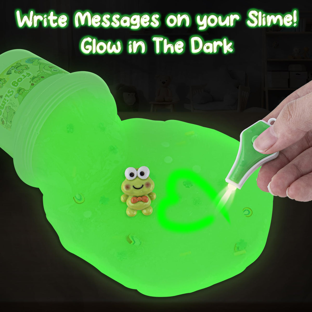 Okaybee Frog Glow in the Dark Slime – Soft, Stretchy Green Sensory Slime for Kids & Party Favors
