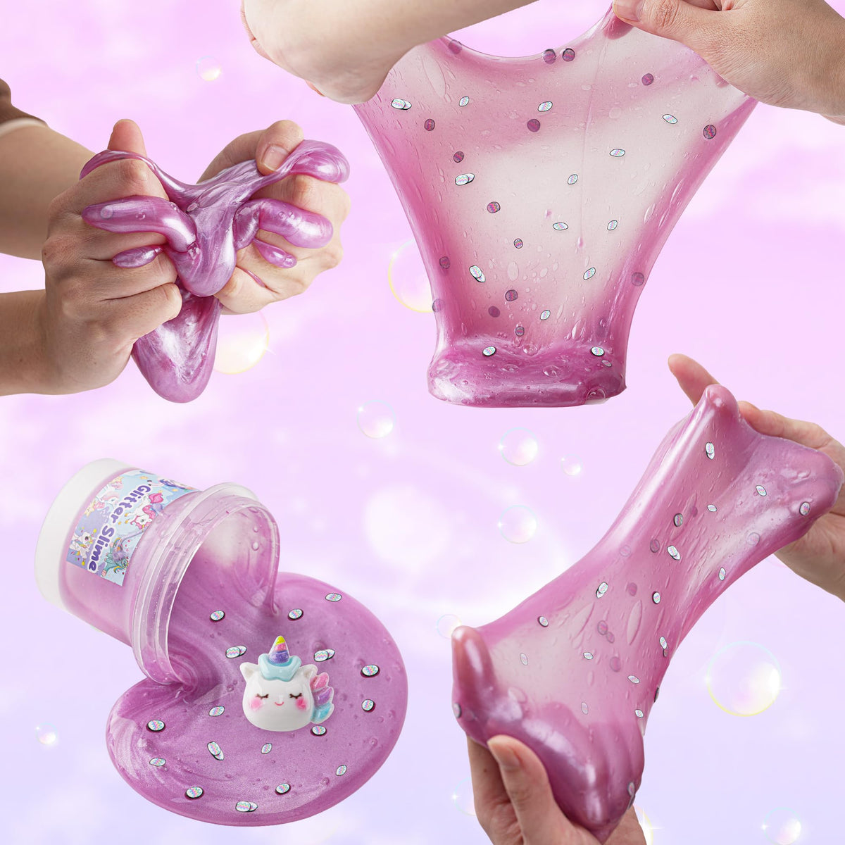 Okaybee Pink & Purple Glitter Water Slime – Non-Sticky Premade Jelly for Kids, Party Favors & Sensory Toys
