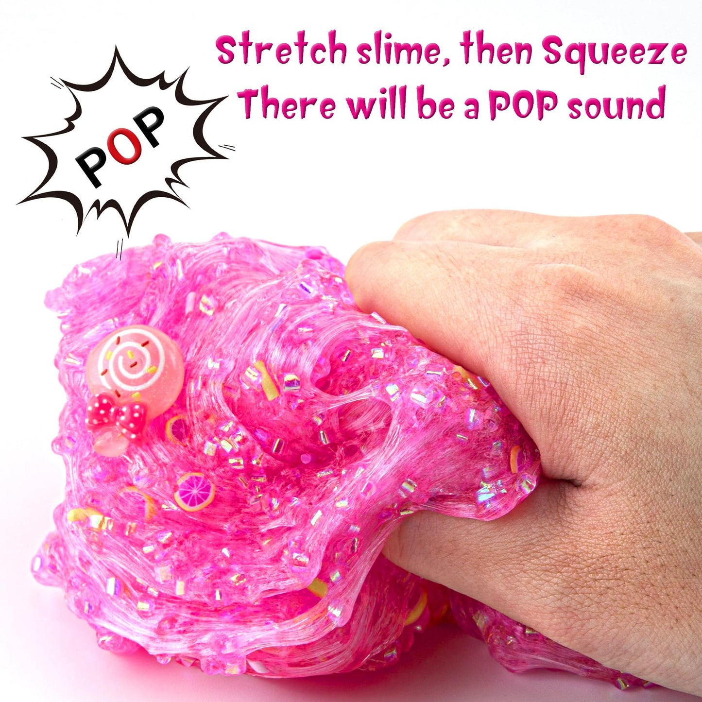 Okaybee Pink Bingsu Slime — Non-Sticky Glimmer Crunchy Sensory Slime for Kids