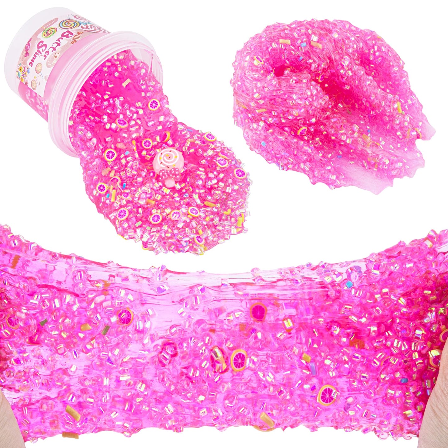 Okaybee Pink Bingsu Slime — Non-Sticky Glimmer Crunchy Sensory Slime for Kids