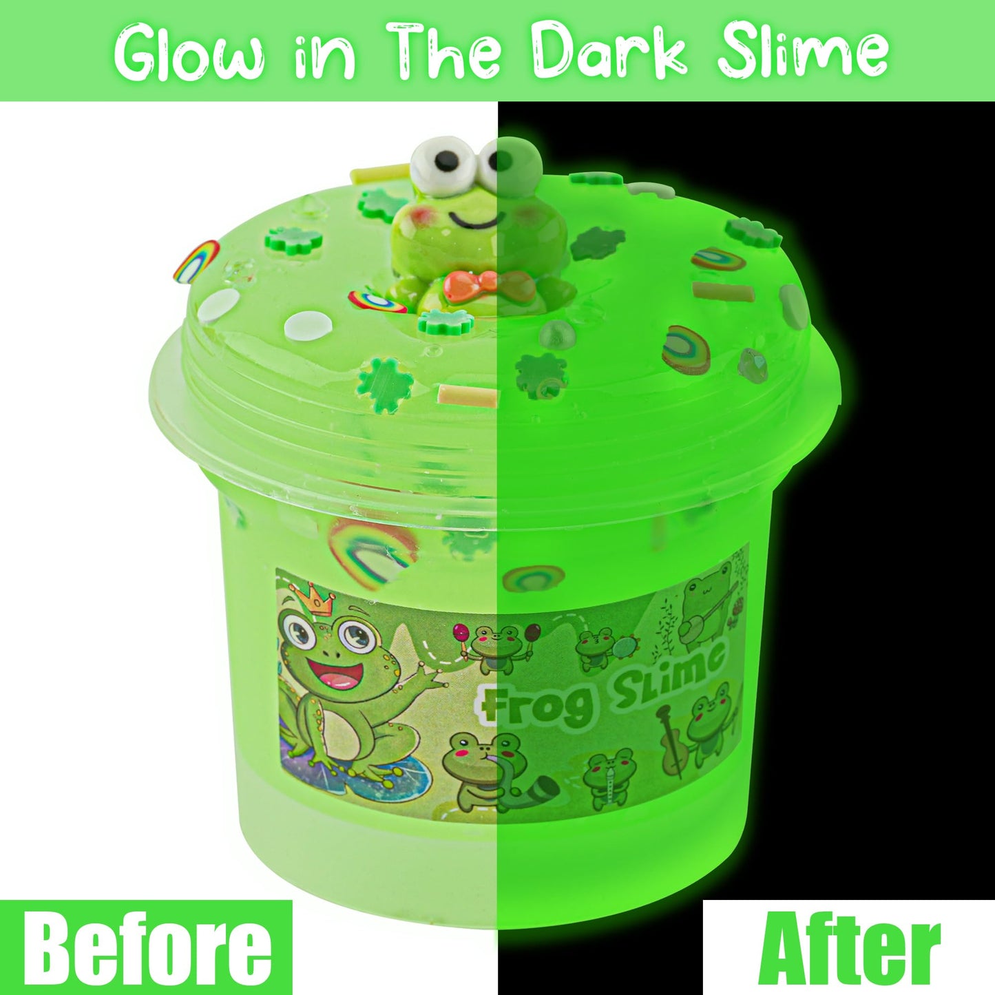 Okaybee Frog Glow in the Dark Slime – Soft, Stretchy Green Sensory Slime for Kids & Party Favors