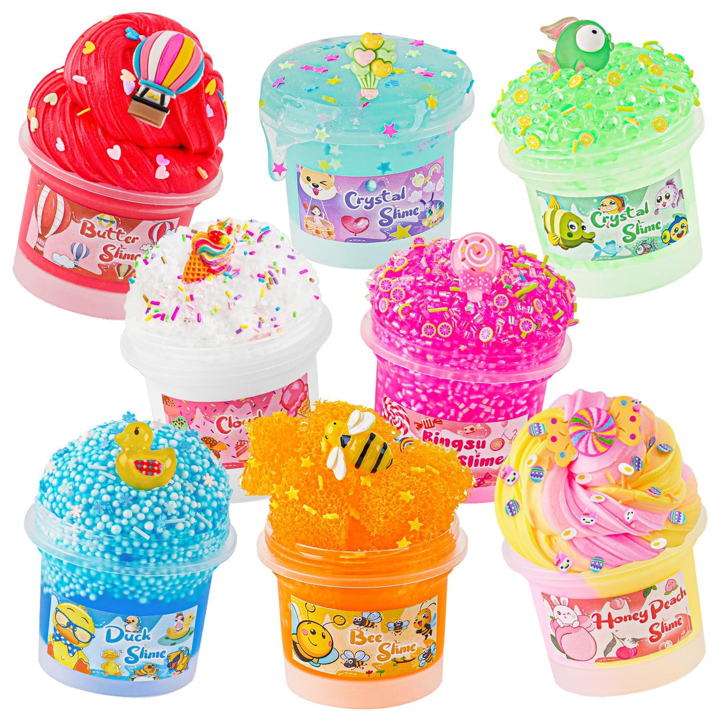 Okaybee Slime Variety Pack: 8 Textures, 8x100ml Slimes Kit for Kids & Parties