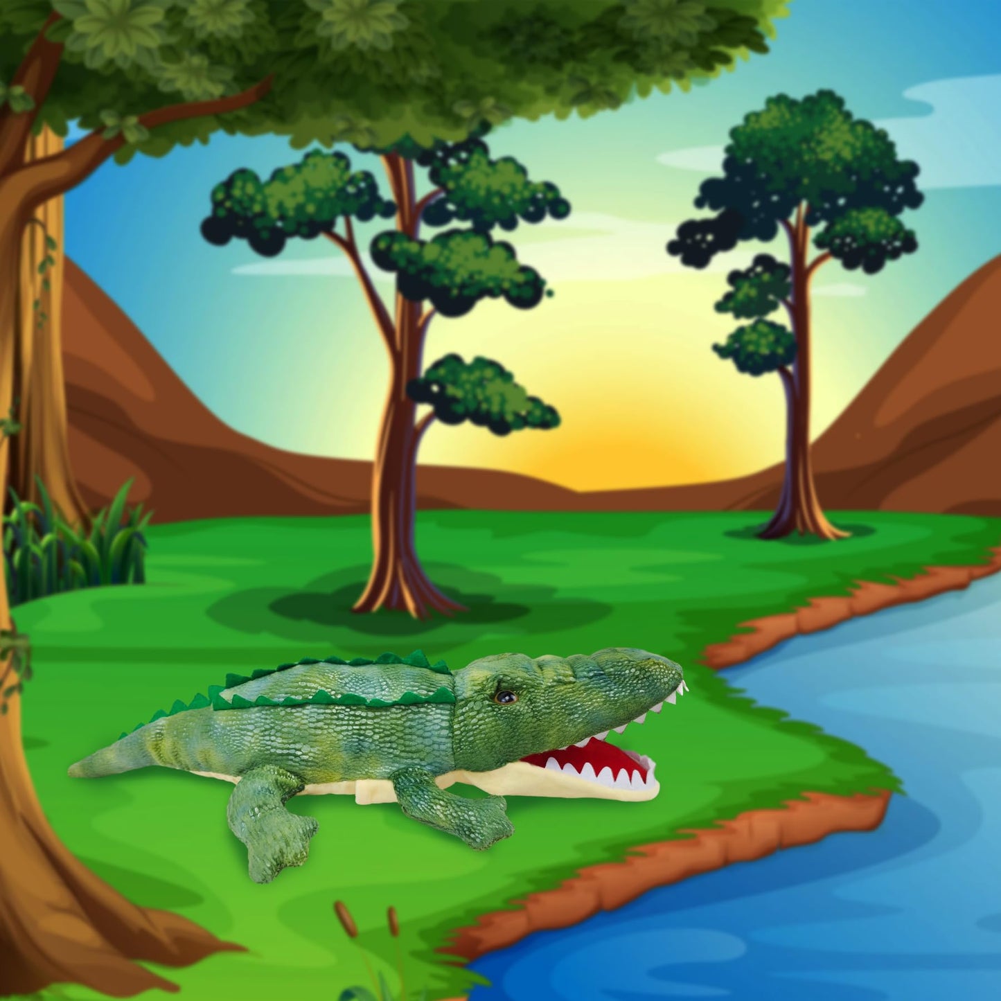 Okegztoa Hand Puppet Crocodile with Movable Mouth – Soft Animal Puppets for Kids