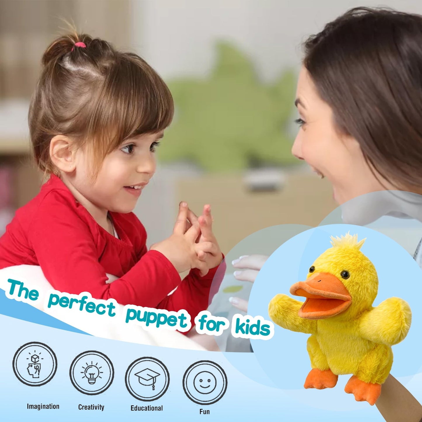 Okegztoa Duck Hand Puppets – 9-Inch Puppets with Movable Mouth for Kids & Adults