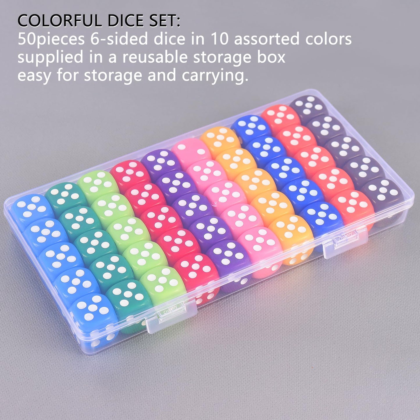 Okehlotos 16mm Standard 6-Sided Dice Set - 50 Colorful Dice for Games and Learning
