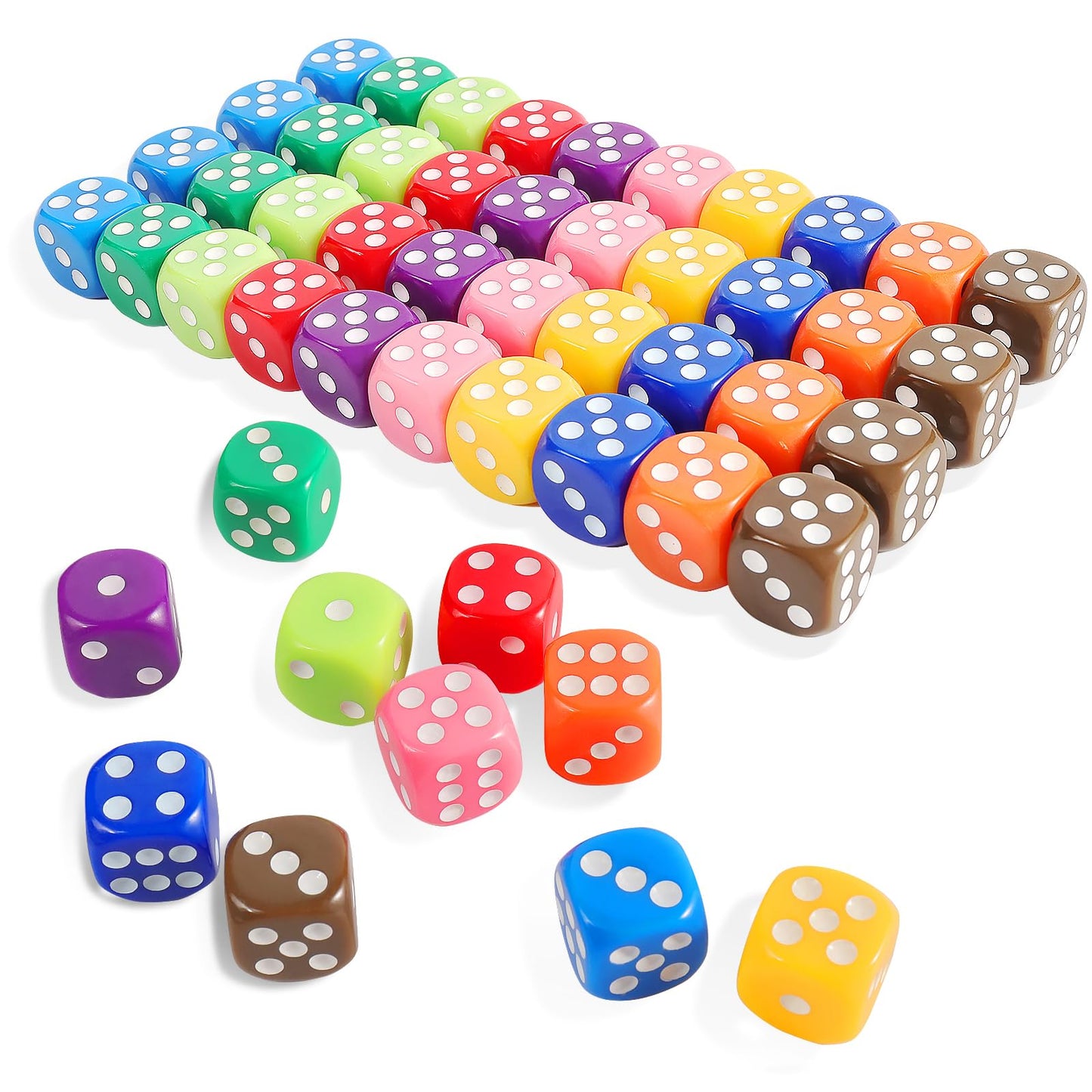 Okehlotos 16mm Standard 6-Sided Dice Set - 50 Colorful Dice for Games and Learning