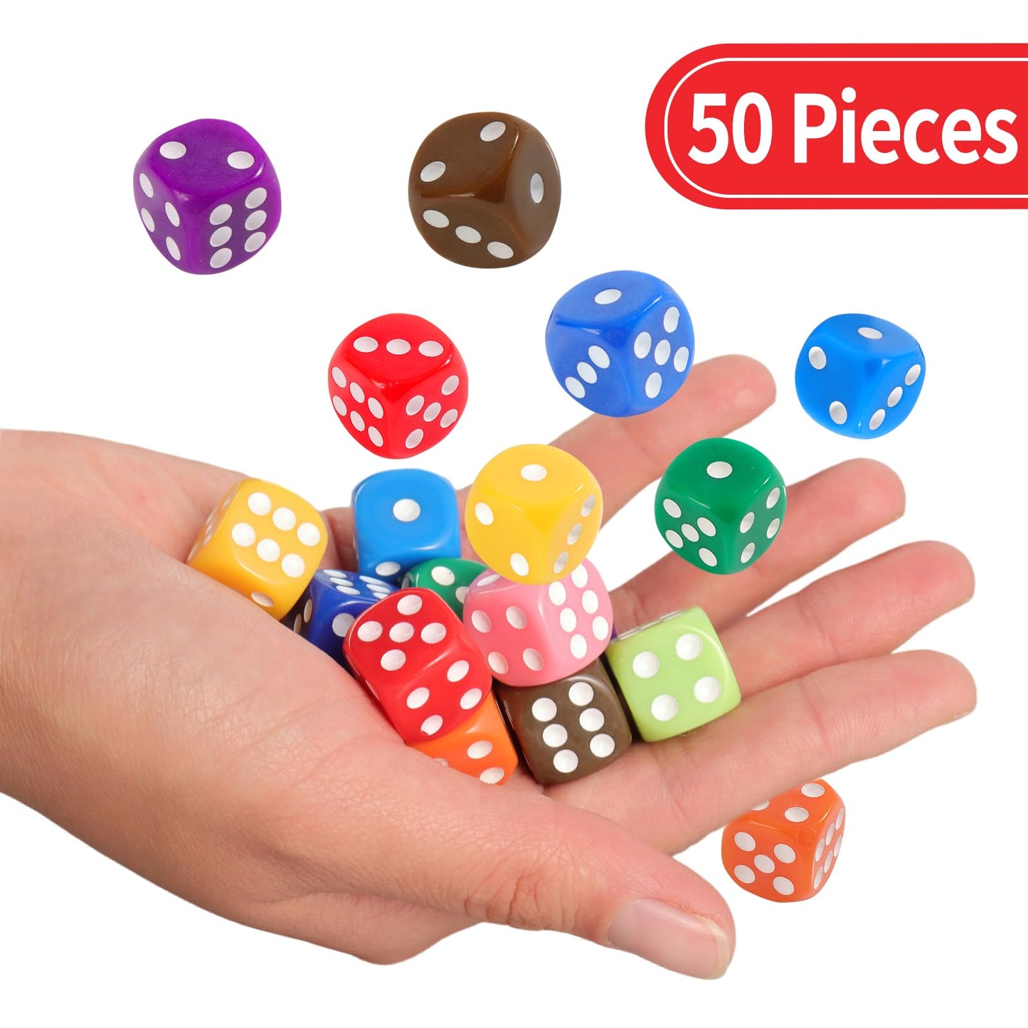 Okehlotos 16mm Standard 6-Sided Dice Set - 50 Colorful Dice for Games and Learning