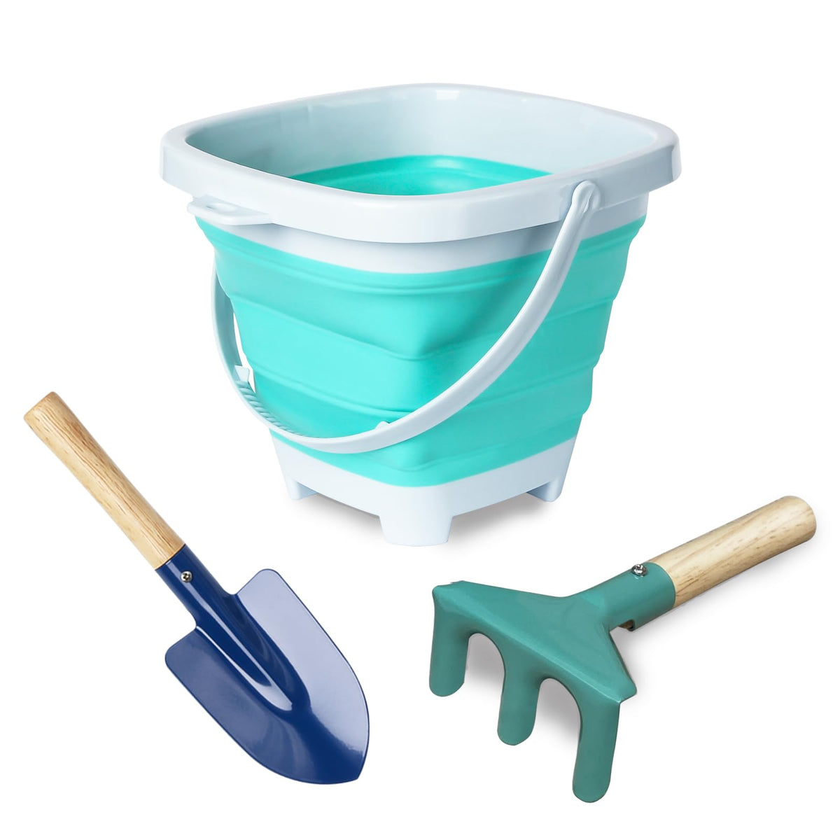 OKGD 3-Piece Collapsible Beach Bucket Set for Kids — Shovel & Rake