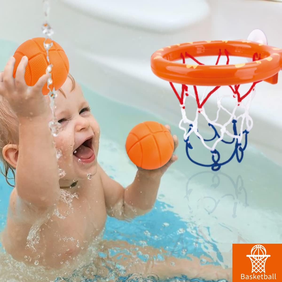 OKGIUGN Bath Toys Playset – Basketball Hoop, Fishing Game & Spinner Toys for Kids