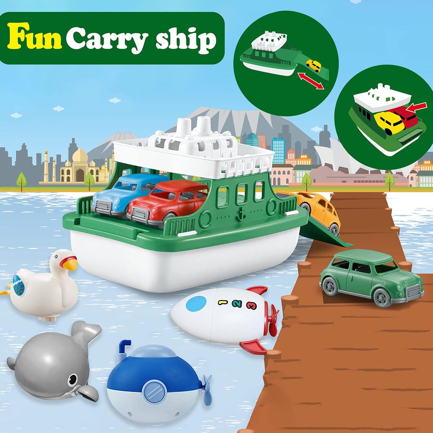 OKGIUGN Ferry Boat Bath Toy Set – 9-Piece Water Play for Toddlers