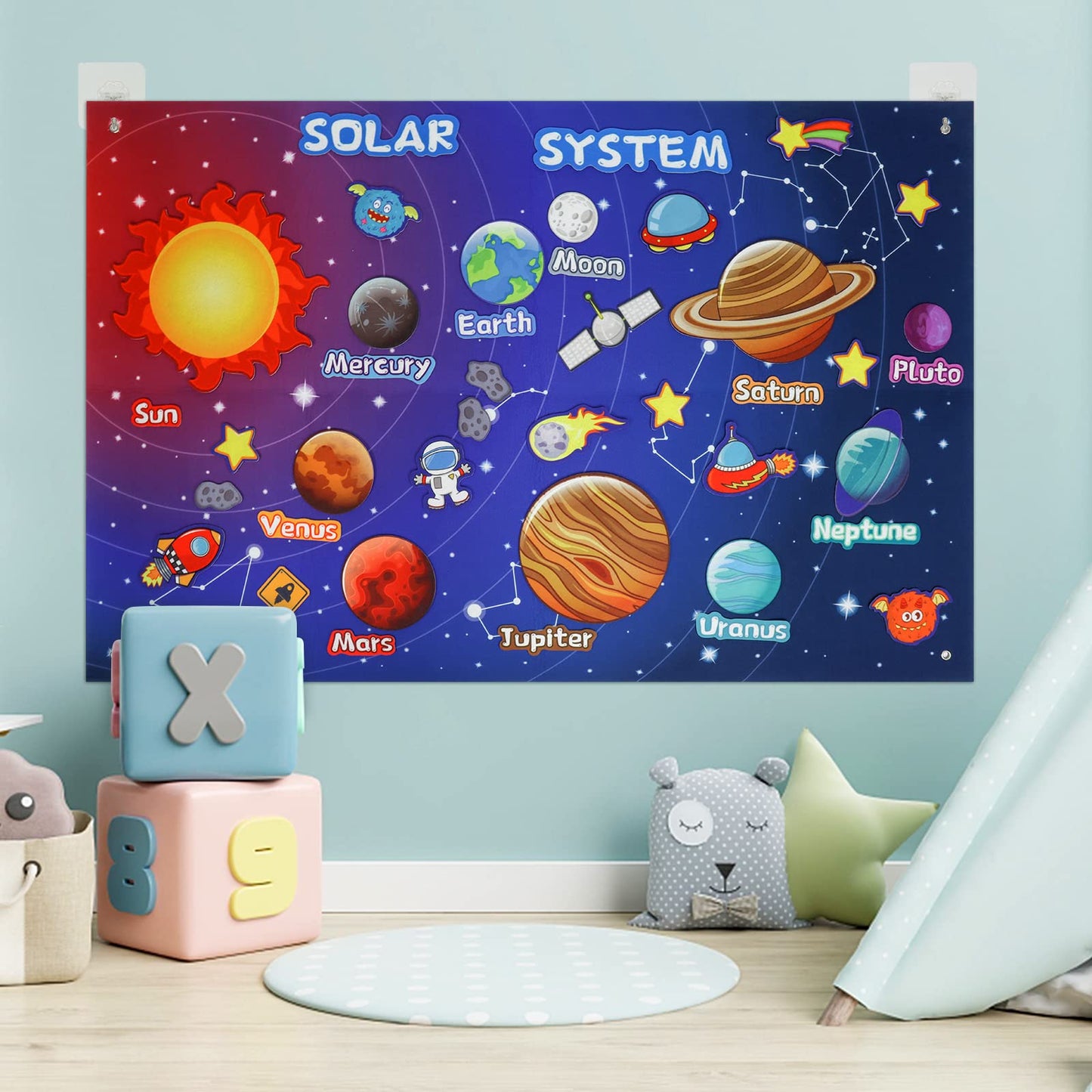 OKOOKO Solar System Felt Story Board Set – 41 Pieces, 43x29 in Space Learning Kit