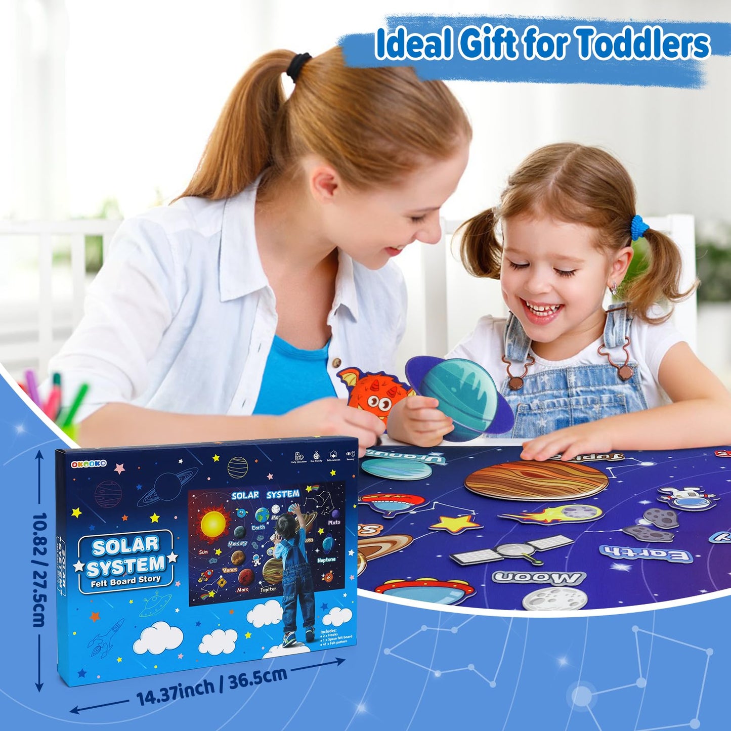 OKOOKO Solar System Felt Story Board Set – 41 Pieces, 43x29 in Space Learning Kit