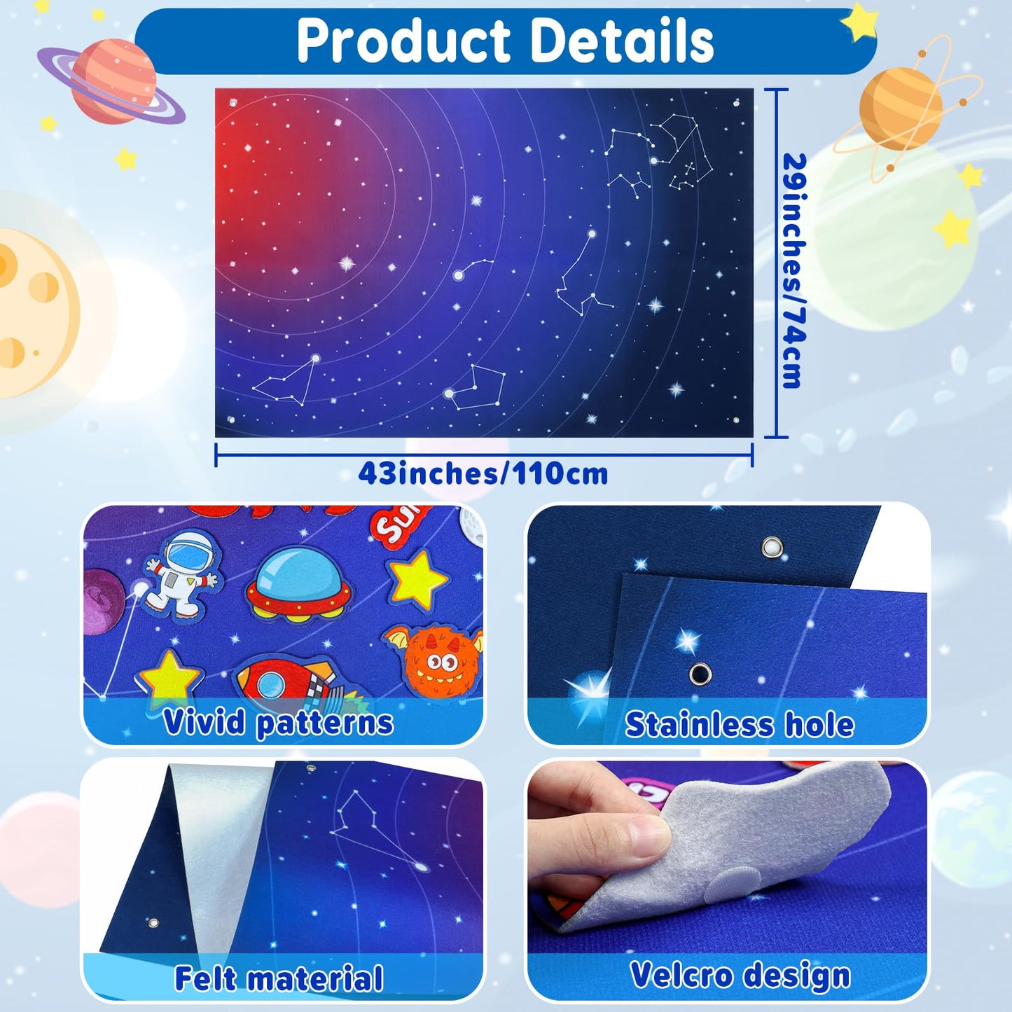 OKOOKO Solar System Felt Story Board Set – 41 Pieces, 43x29 in Space Learning Kit