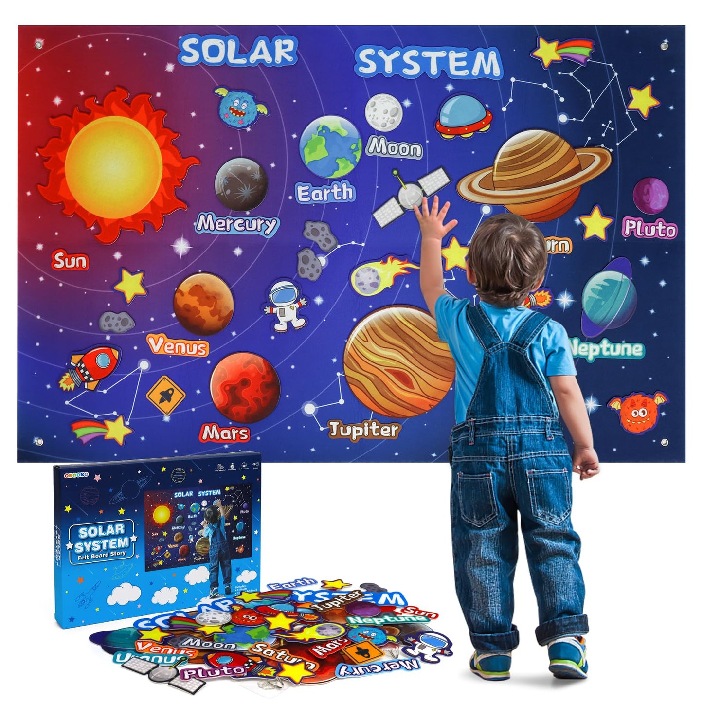OKOOKO Solar System Felt Story Board Set – 41 Pieces, 43x29 in Space Learning Kit