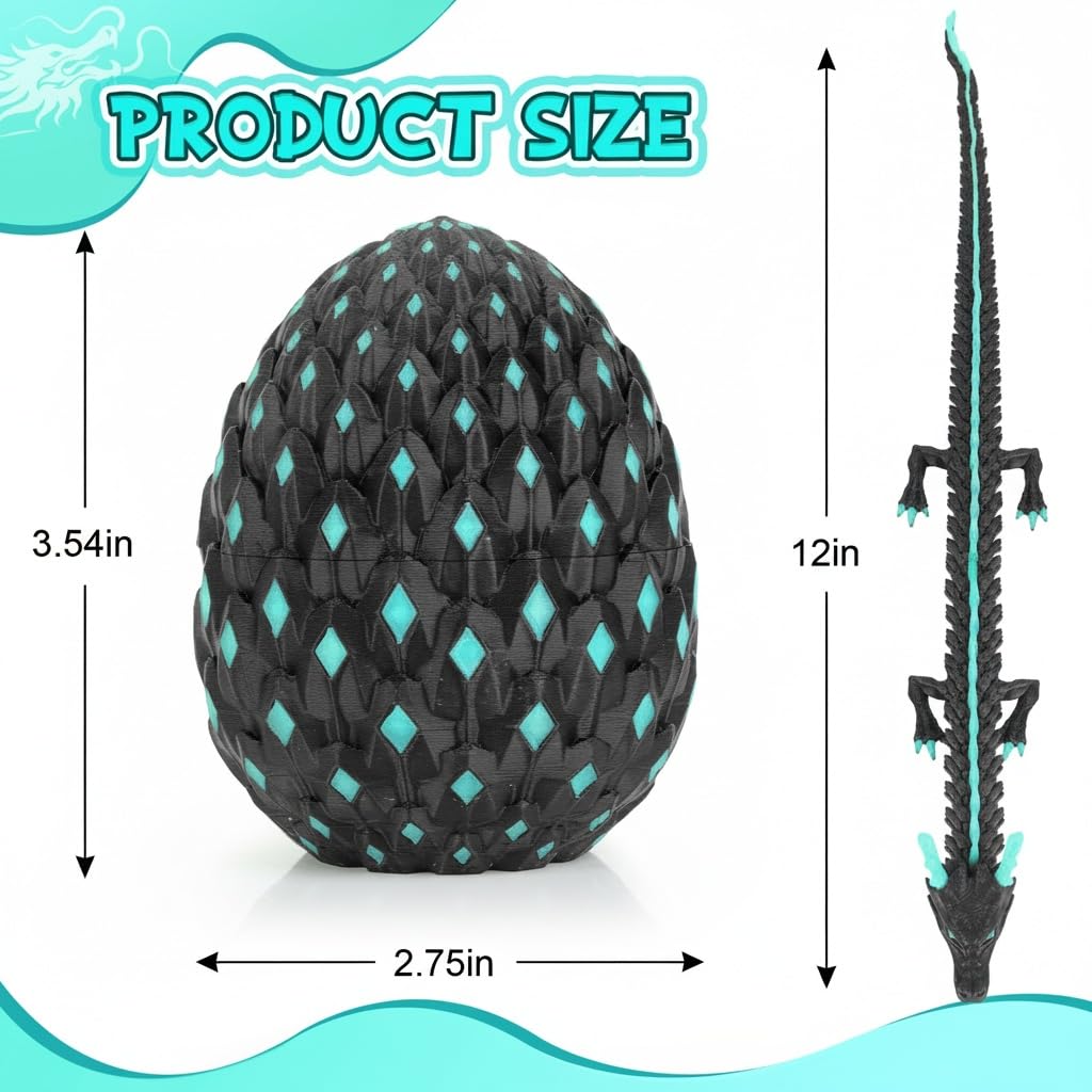 OKYUK 12-Inch Dragon Egg Glow Fidget Toy – Dark Blue, Hidden Compartment, Eco-Safe PLA